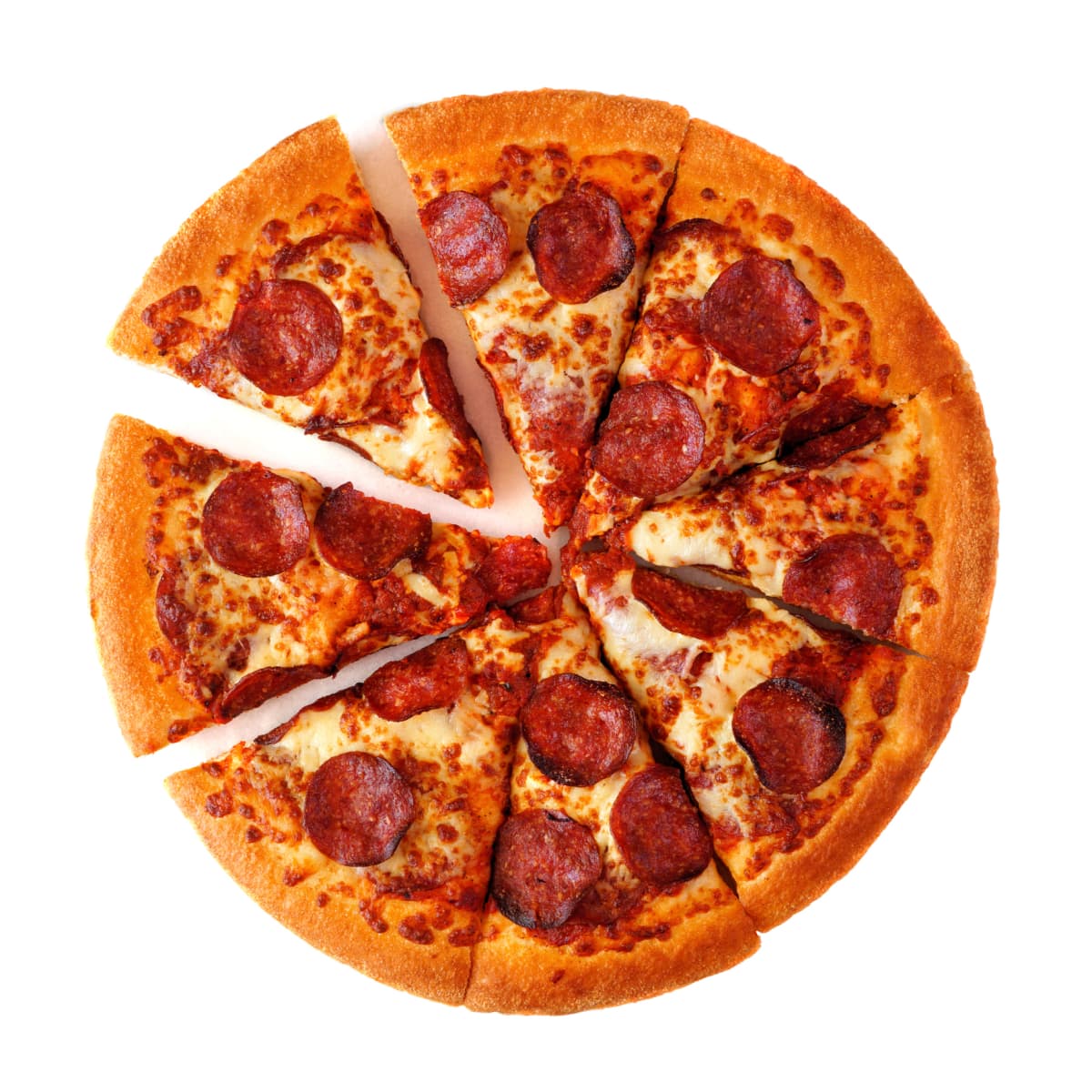 Pepperoni pizza cut into slices