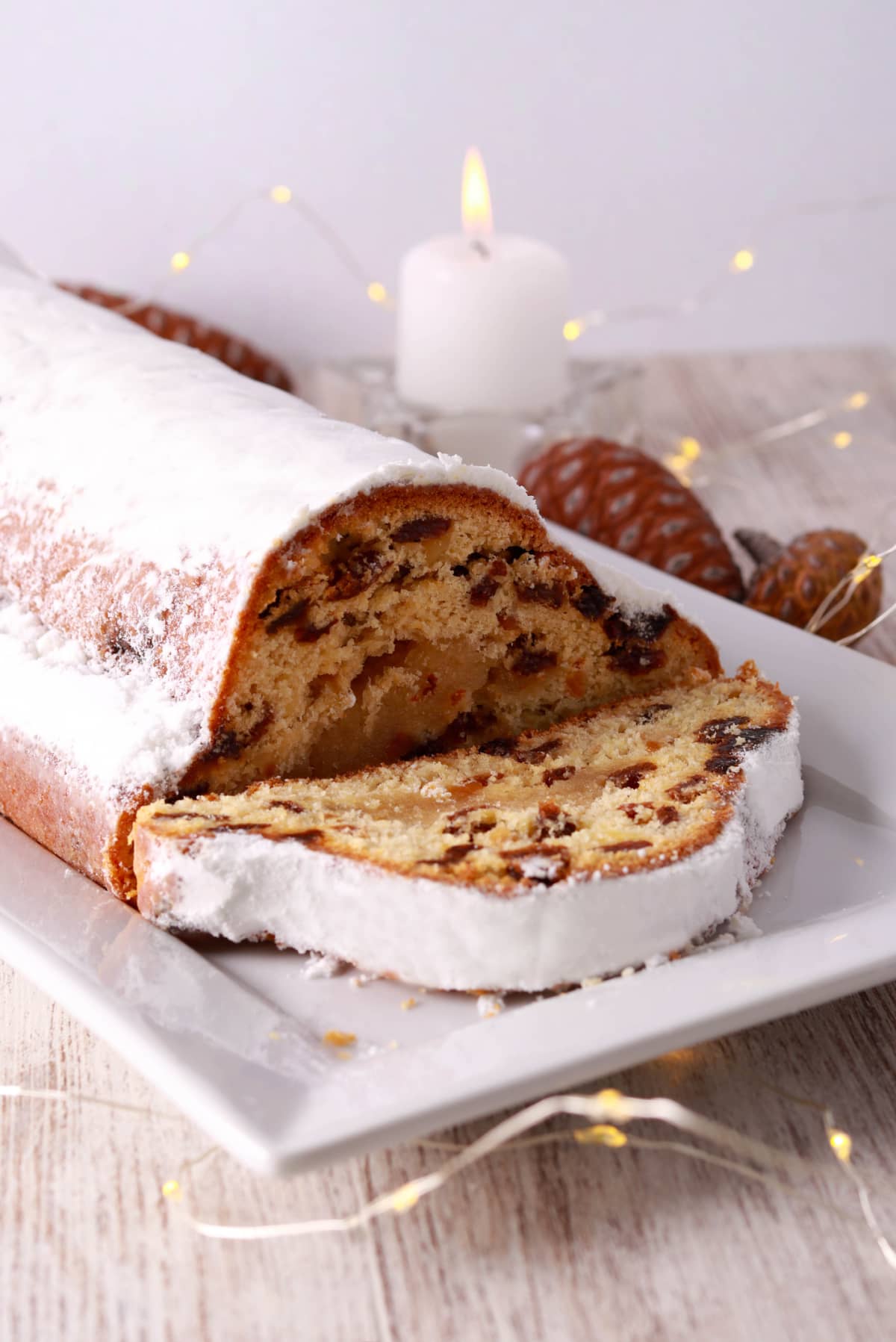 Christmas stollen with marzipan, sliced