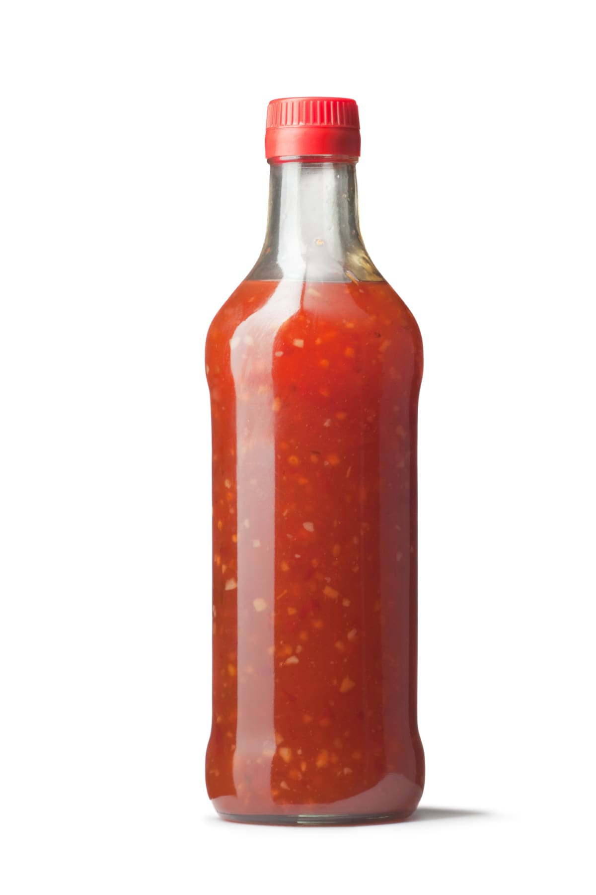 Bottle of hot sauce with white background