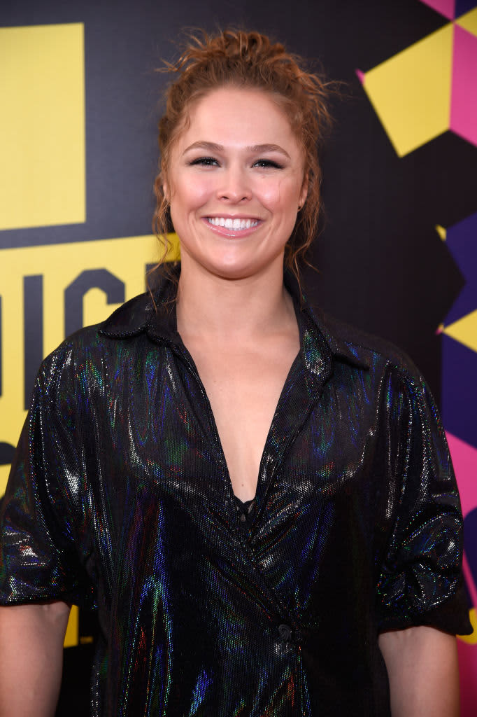 SANTA MONICA, CA - JULY 19:  WWE wrestler Ronda Rousey attends the Nickelodeon Kids' Choice Sports 2018 at Barker Hangar on July 19, 2018 in Santa Monica, California.  (Photo by Kevin Mazur/Getty Images)