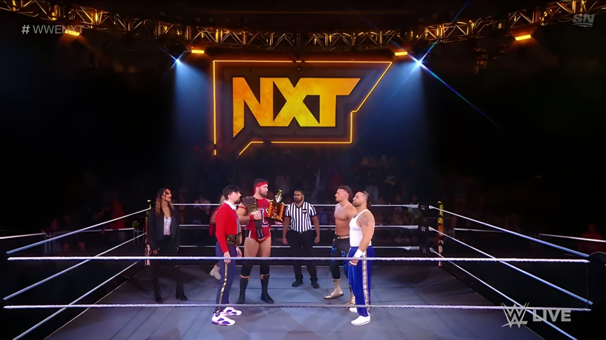 Two teams in the ring during NXT