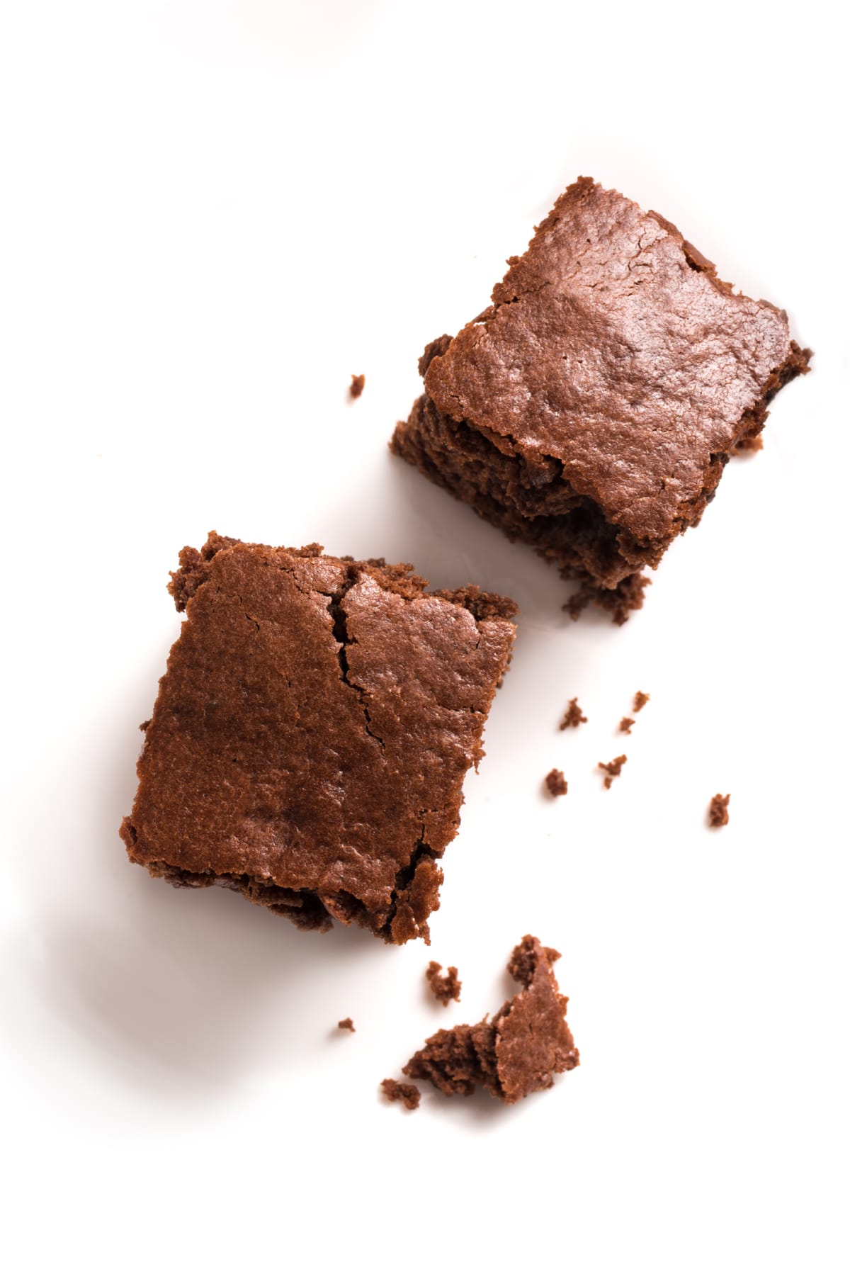Chocolate brownies isolated on white background. Delicious homemade dark chocolate dessert, brownie.