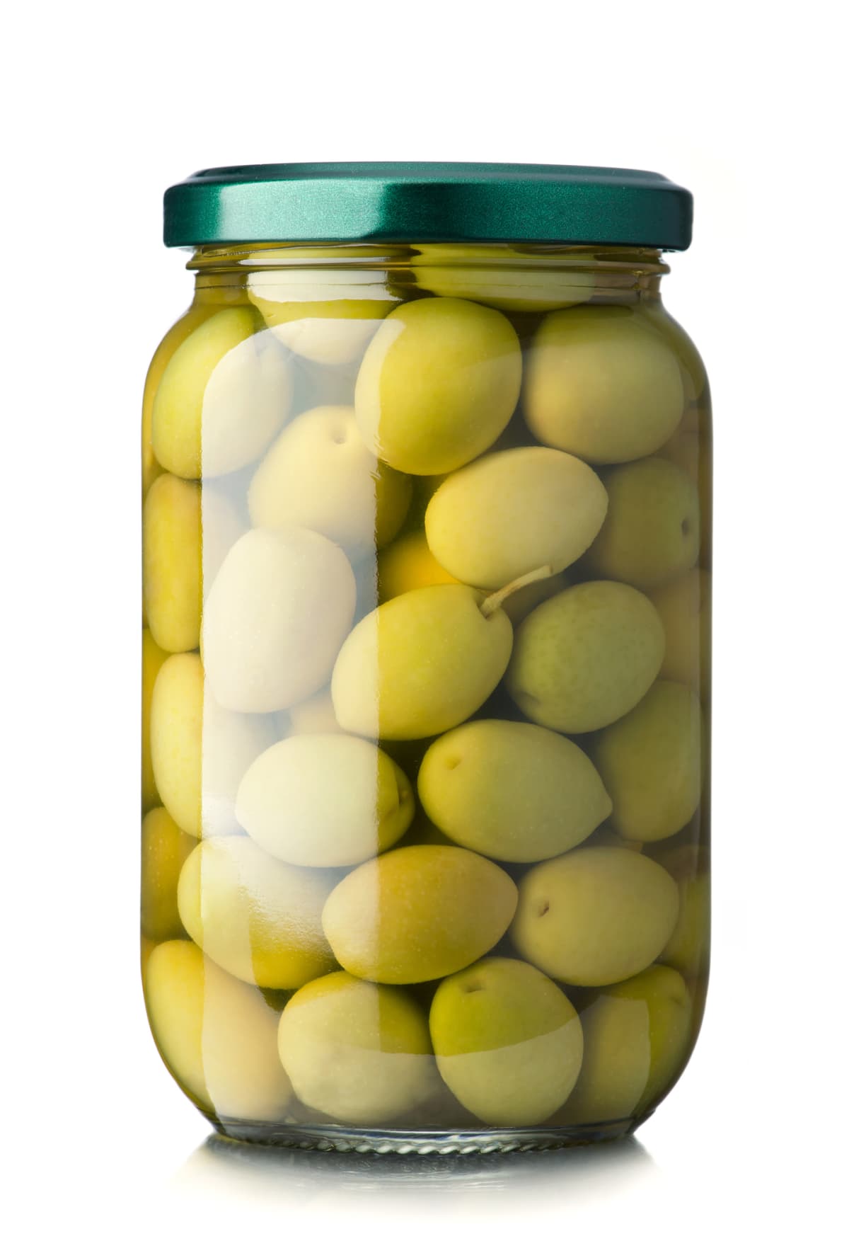 A jar of green olives