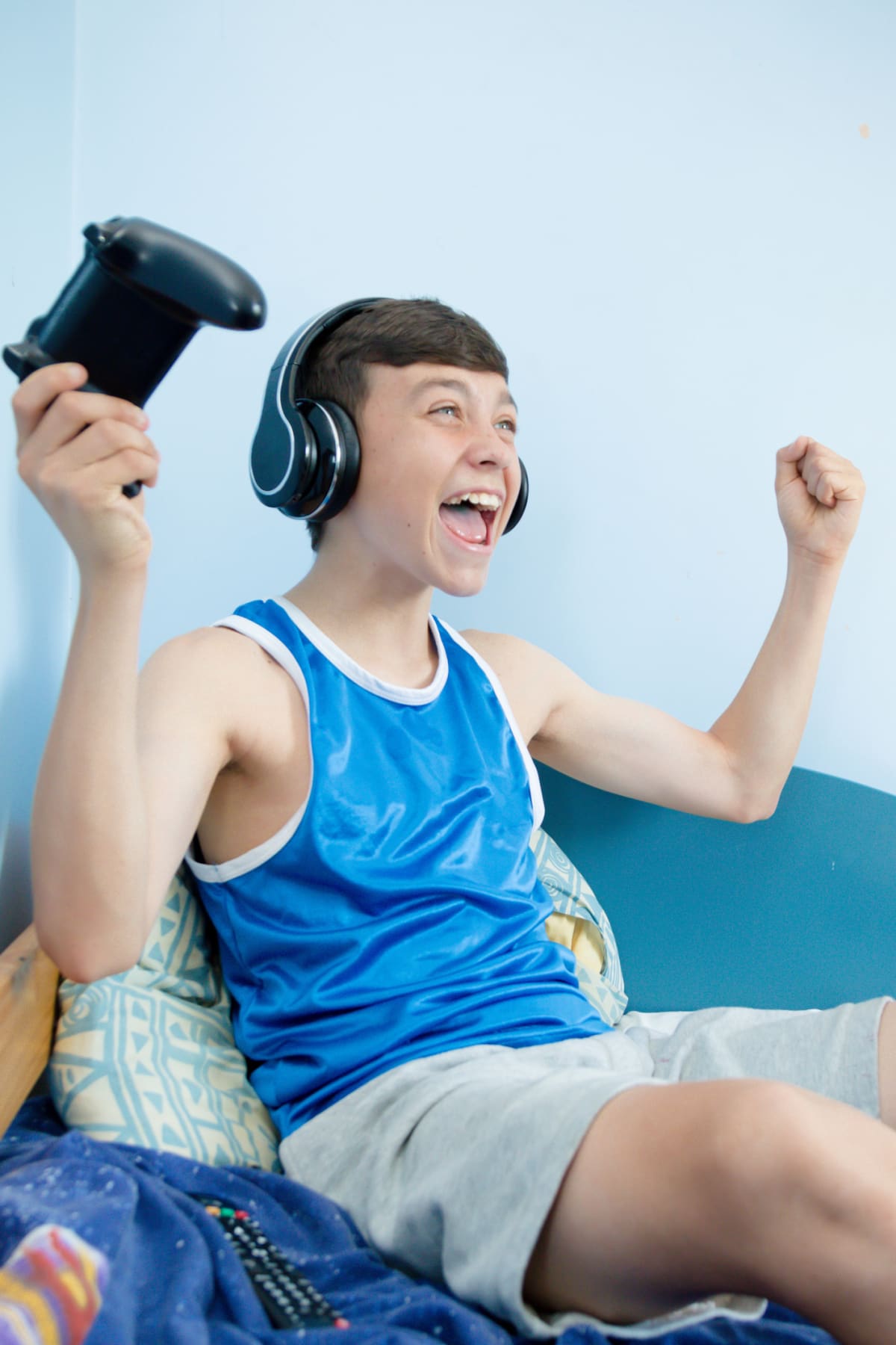 A boy having fun playing video games
