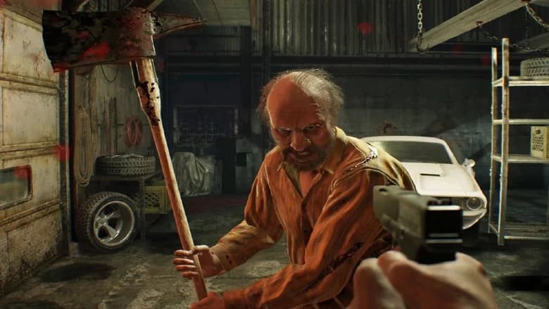 Jack Baker swinging an axe in Resident Evil