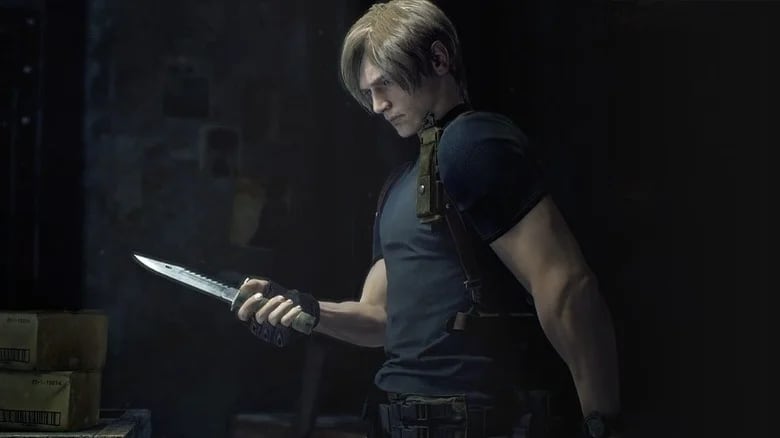Leon holding a knife in Resident Evil 4