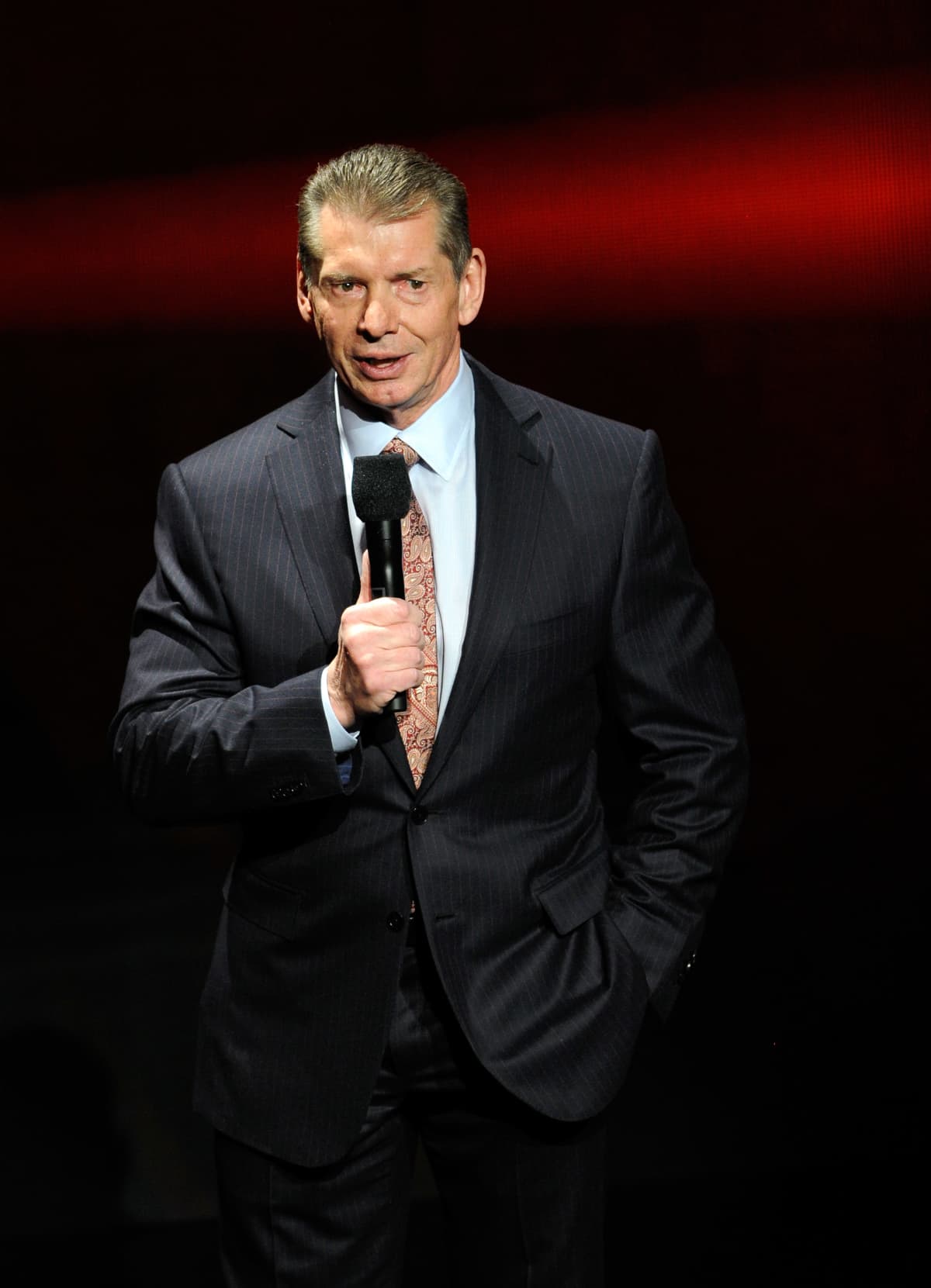 LAS VEGAS, NV - JANUARY 08:  WWE Chairman and CEO Vince McMahon speaks at a news conference announcing the WWE Network at the 2014 International CES at the Encore Theater at Wynn Las Vegas on January 8, 2014 in Las Vegas, Nevada.