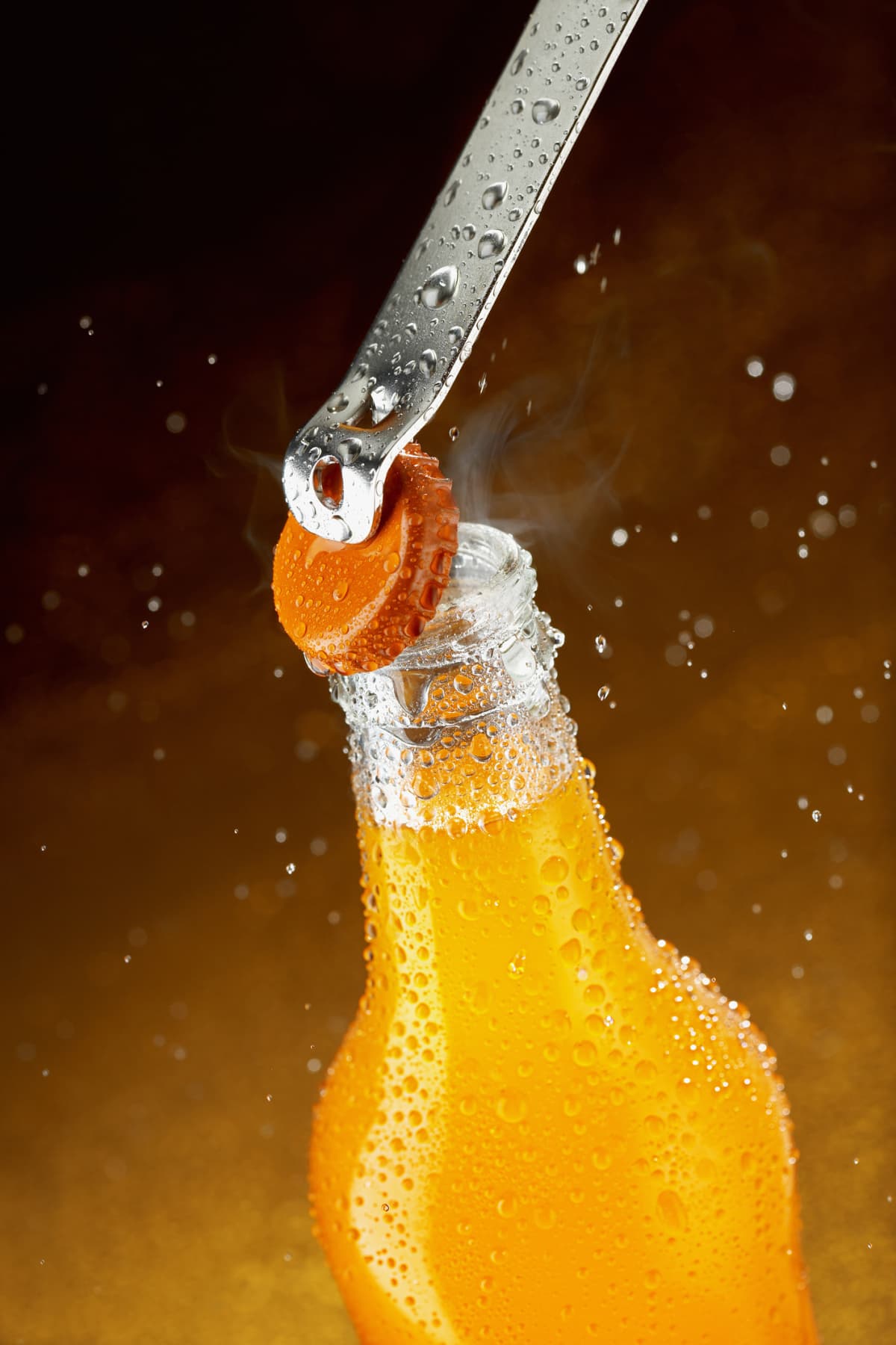 Champagne cork popping on white background