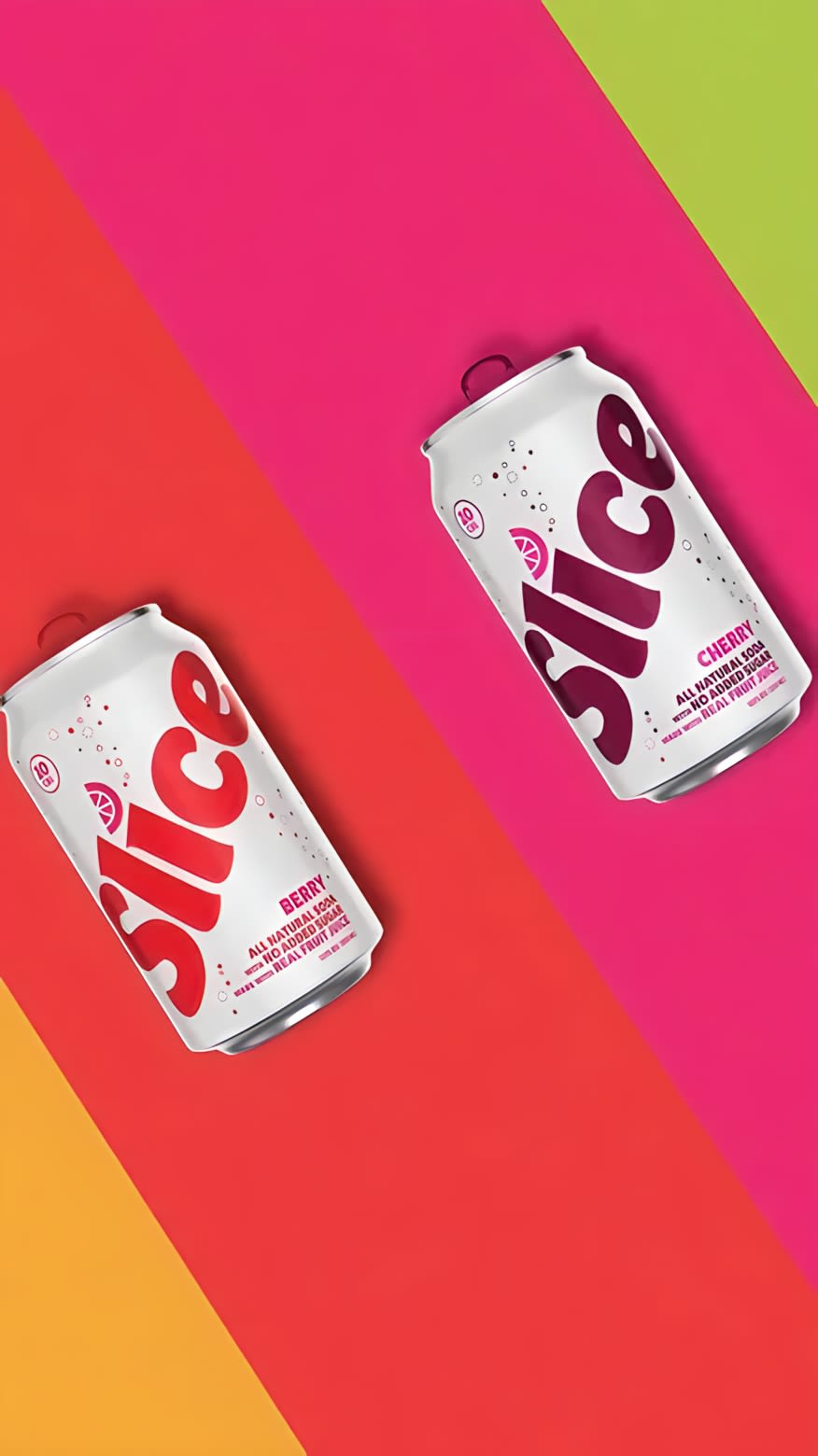 Slice Sodas on purple and red background. 