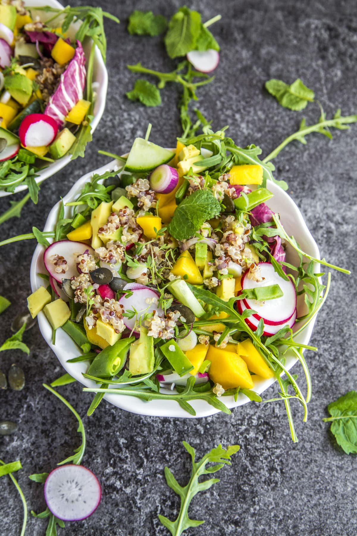 salad topped with toasted quinoa