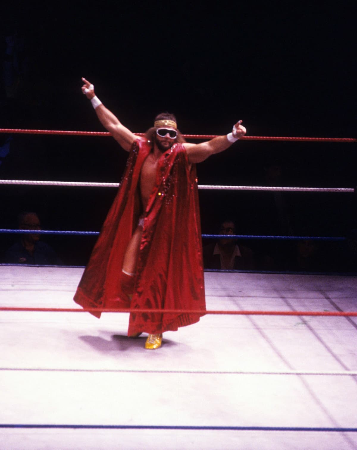 NEW YORK, NY - 1987:  Randy "Macho Man" Savage enters the ring before a WWF match against Sika circa 1987 at the Madison Square Garden in New York, New York.  (Photo by B Bennett/Getty Images)