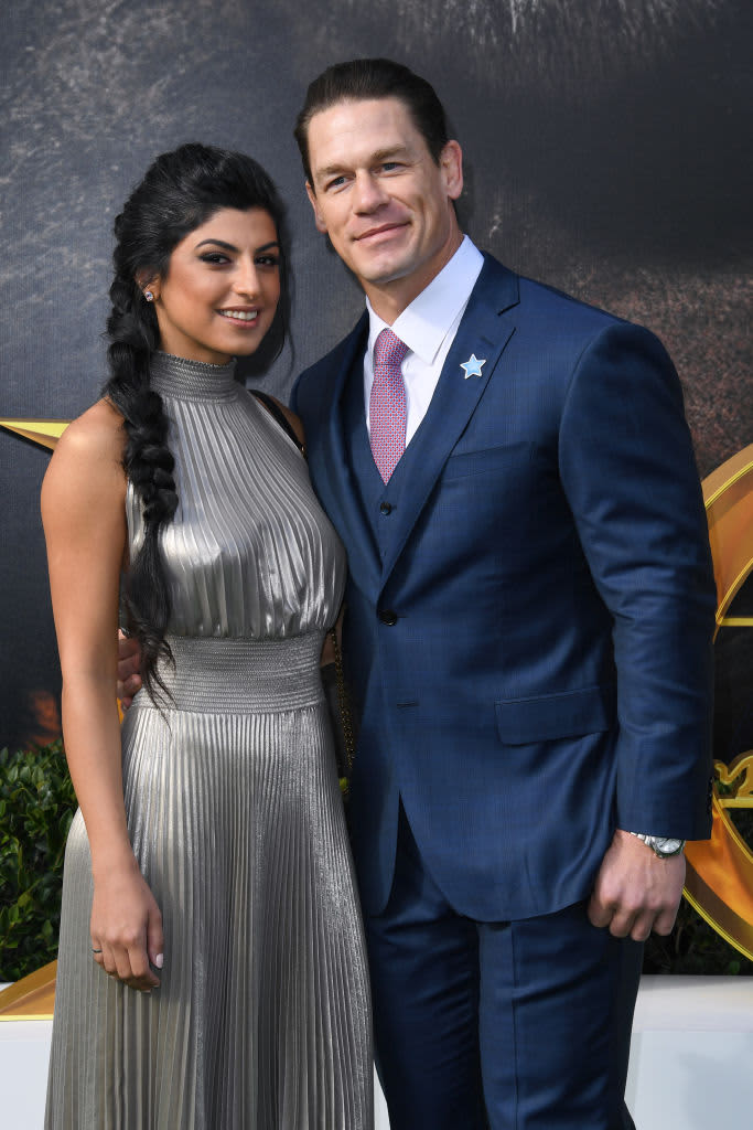 Shay Shariatzadeh and John Cena attend the Premiere of Universal Pictures' "Dolittle" at Regency Village Theatre on January 11, 2020 in Westwood, California.