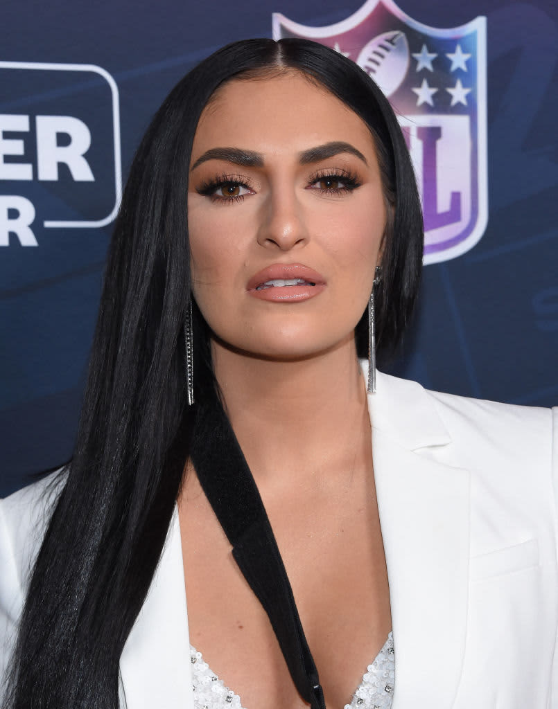 WWE's Sonya Deville arrives for A Night of Pride with GLAAD and NFL in Los Angeles, California, on February 10, 2022. (Photo by LISA O'CONNOR / AFP) (Photo by LISA O'CONNOR/AFP via Getty Images)