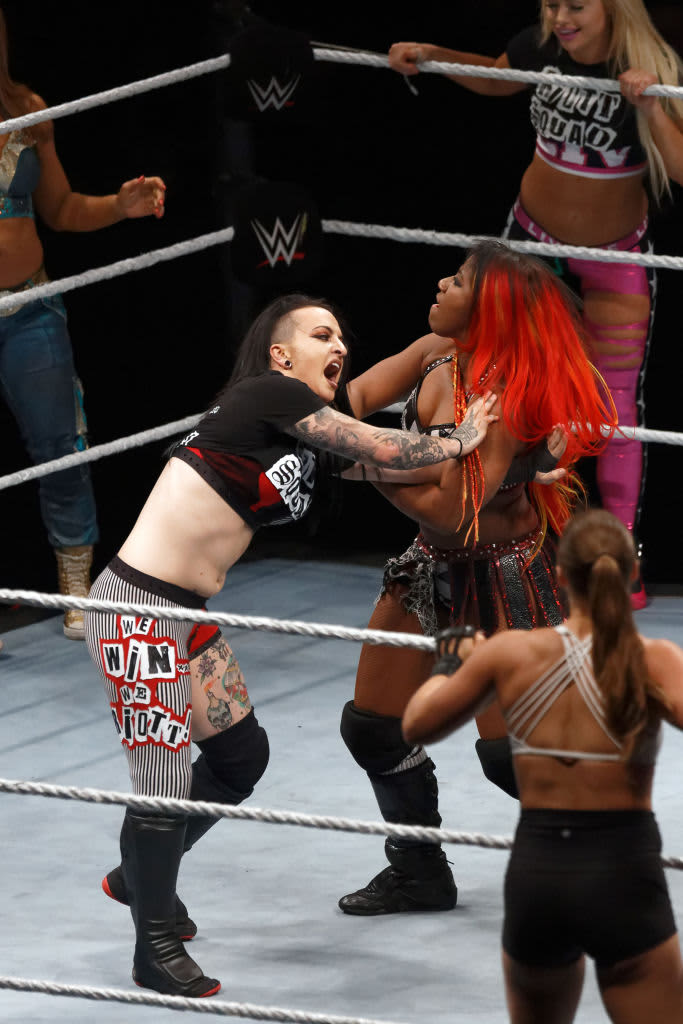PARIS, FRANCE - MAY 19: Ruby Riott (L) in action vs Ember Moon during WWE Live AccorHotels Arena Popb Paris Bercy on May 19, 2018 in Paris, France.  (Photo by Sylvain Lefevre/Getty Images)