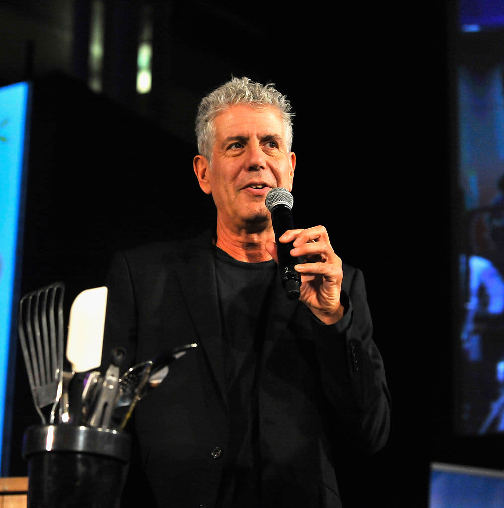 Host Athony Bourdain speaks on stage during the DC Central Kitchen's Capital Food Fight event at Ronald Reagan Building on November 11, 2014 in Washington, DC.  