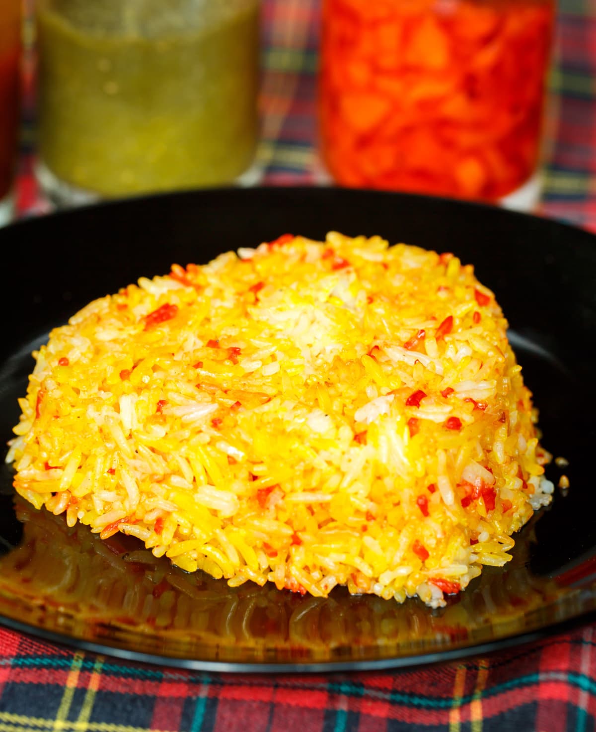 Yellow rice with saffron on a plate