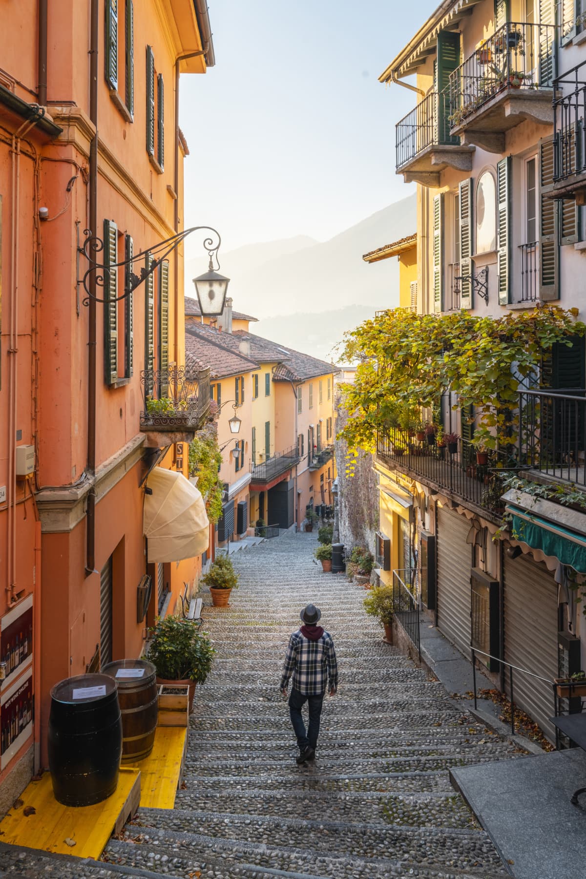 Man walking through Italian city