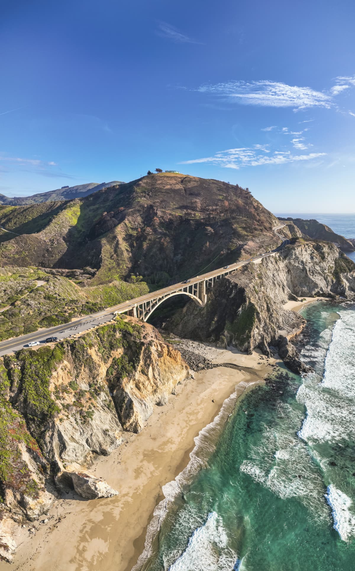 Scenic aerial view of the Pacific Coast Highway and Bixby Bridge