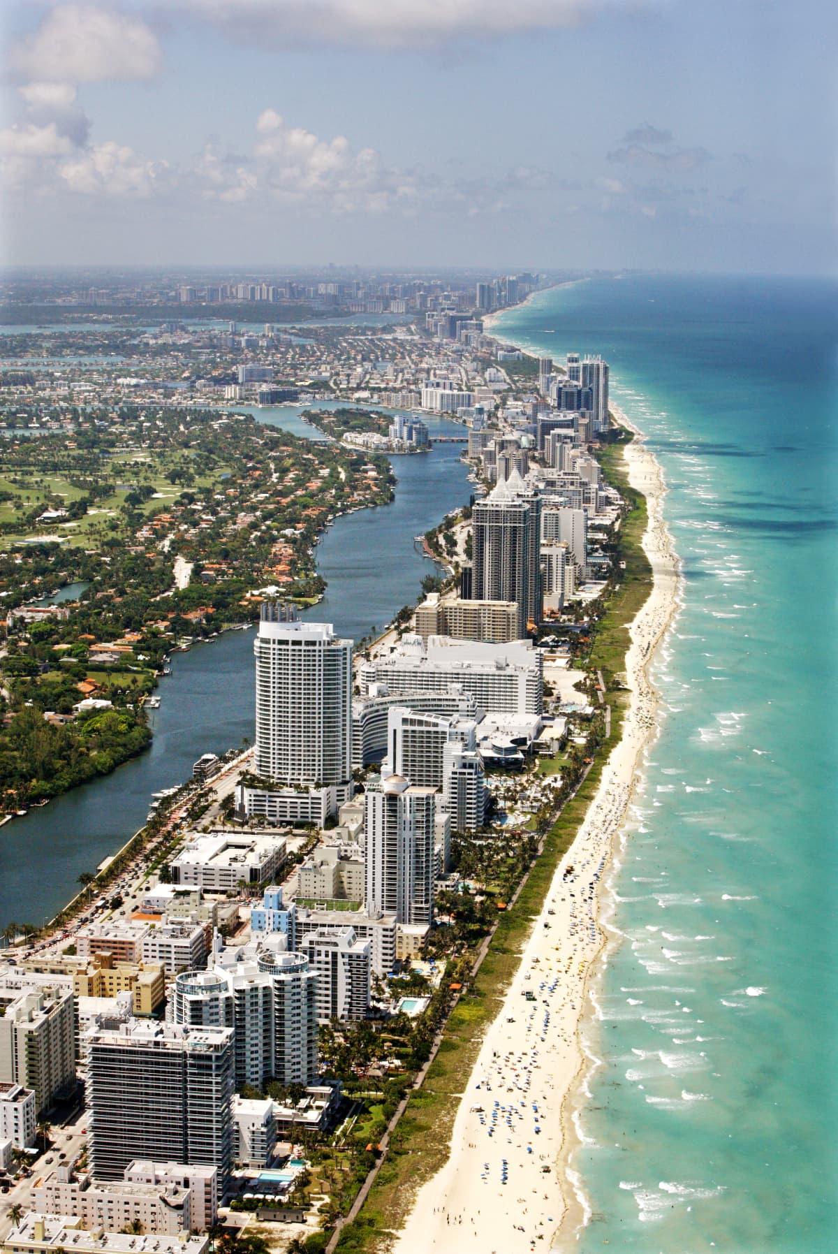 Miami beach coast with blue waters and miles of sandy beach