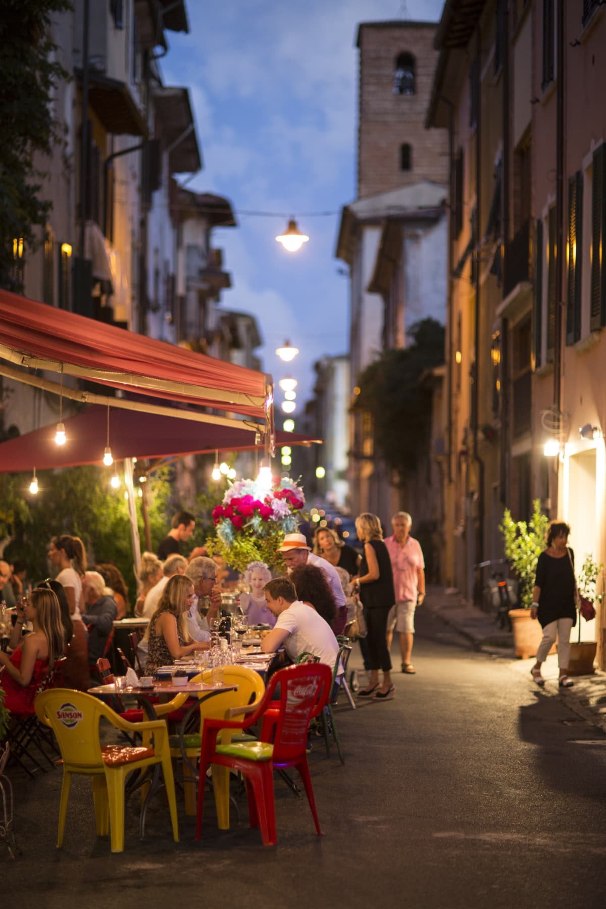 Restaurant at night Pietrasanta, Province of Lucca, Tuscany, Italy