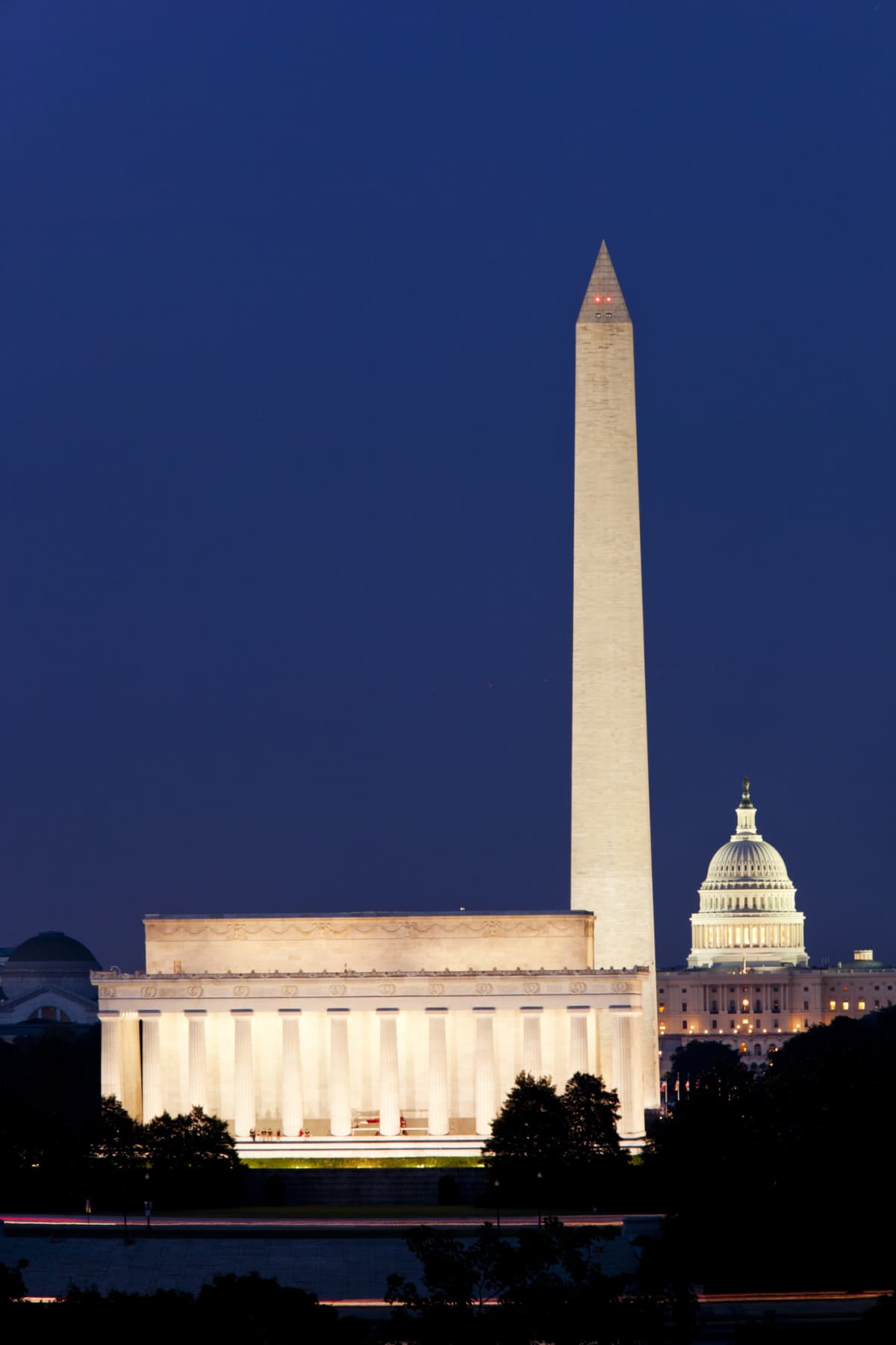 The Washington Monument on the National Mall at night