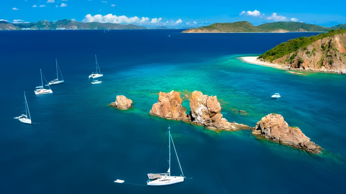 Islands and sailboats in the Carribbean