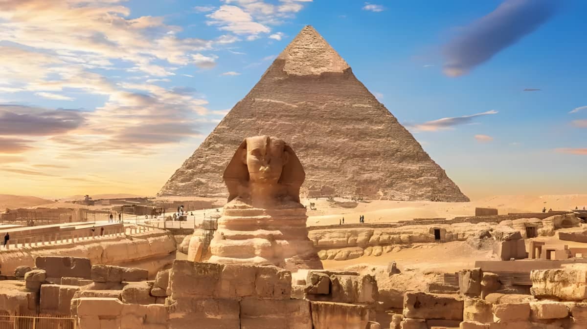 The Sphinx in front of the pyramids