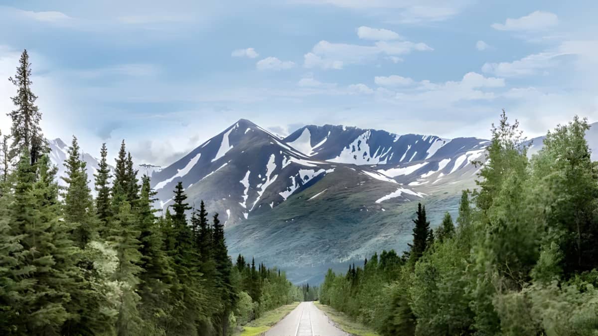 A road leading to the mountain wilderness in Alaska