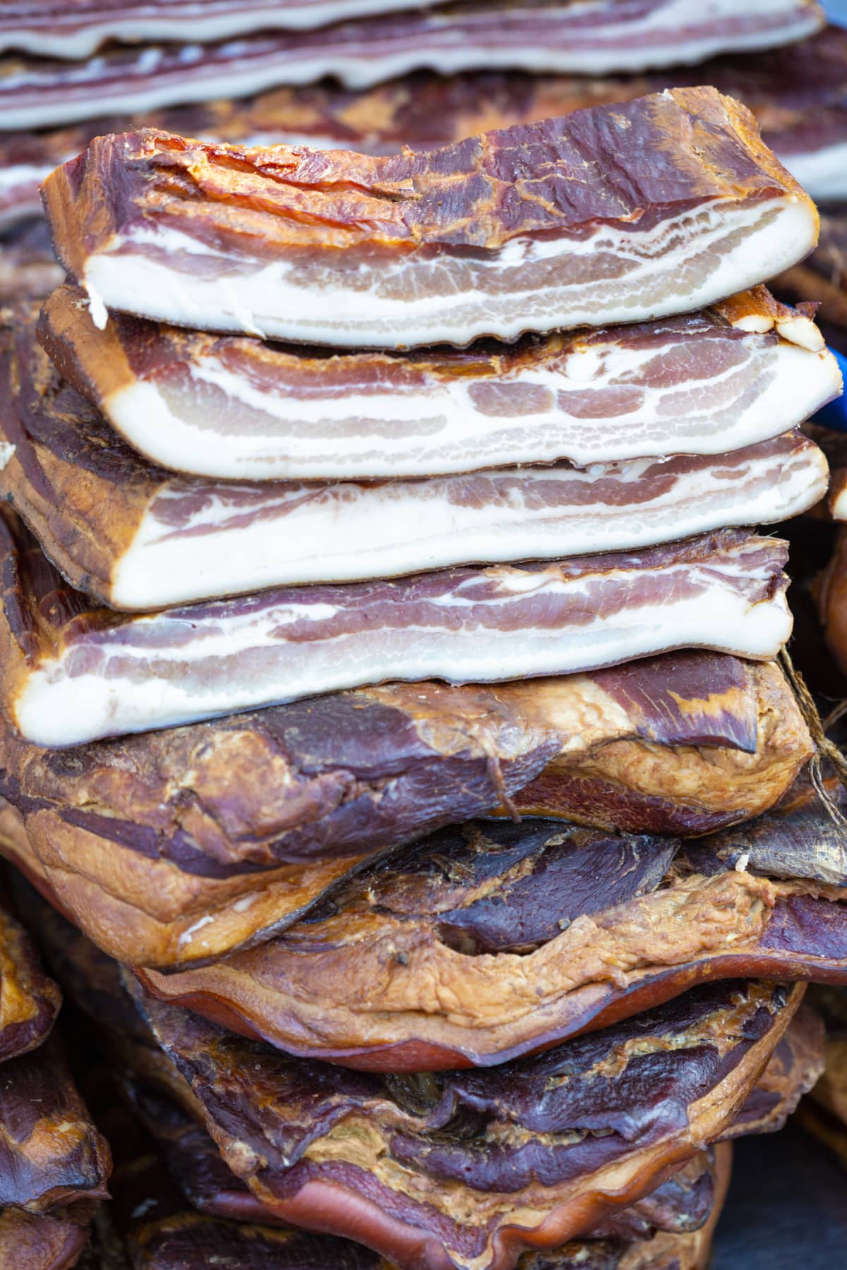 Stack of bacon slabs