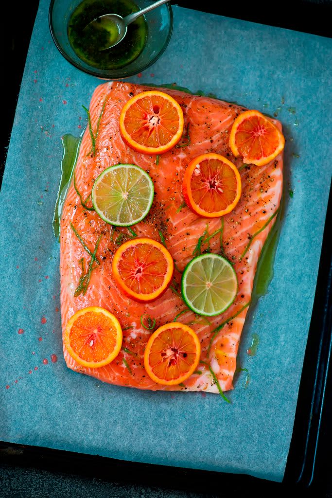 Grilled Baked salmon with citrus. style vintage. selective focus. (Photo by: Zoryana Ivchenko/REDA&CO/Universal Images Group via Getty Images)