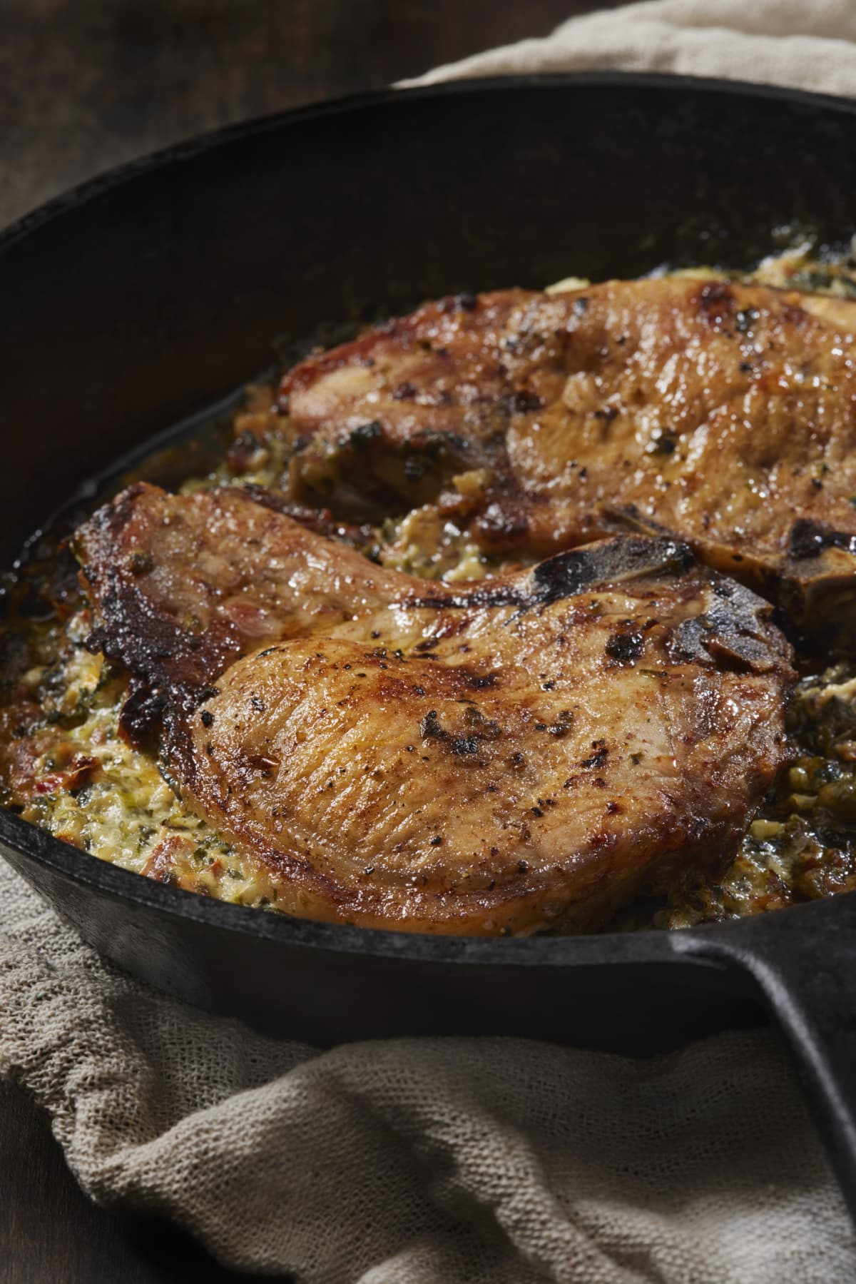 Pork chops in a pan