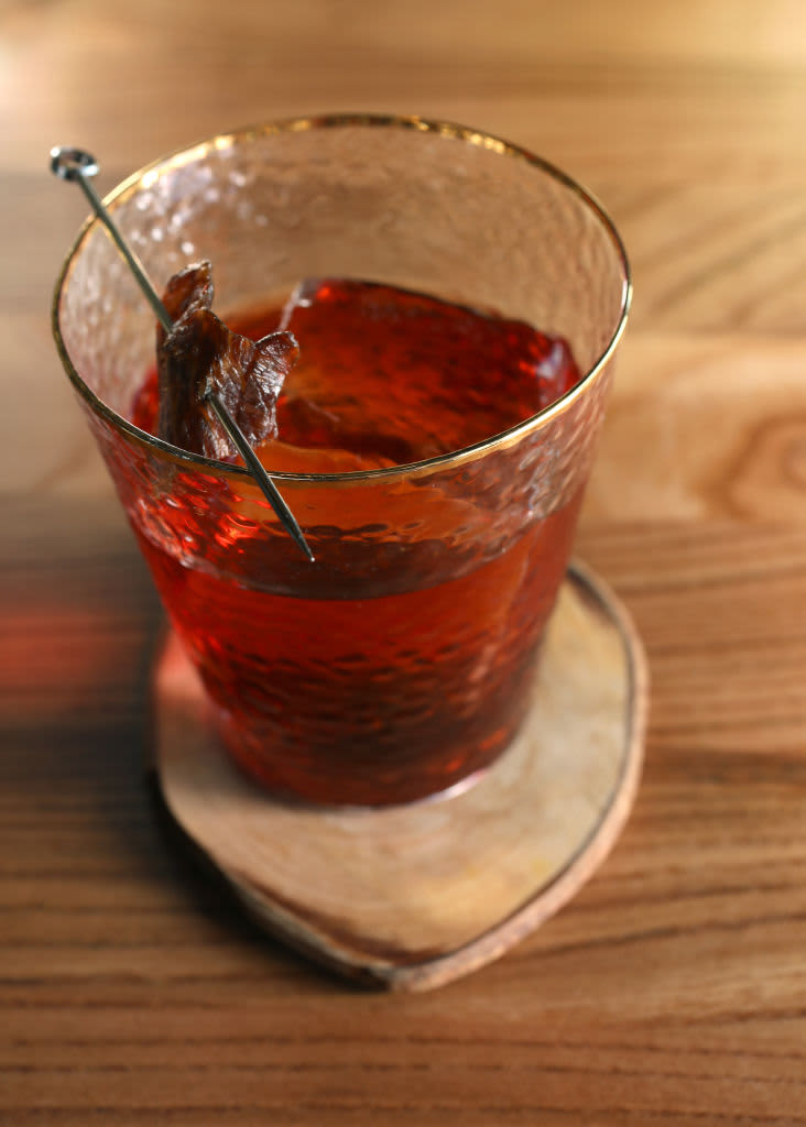 Arthur and the Grail--Gin, Campari, Sweet Vermouth, Signature Negroni, infused with Wagyu fat and black tea--made at Niku on Wednesday, March 27, 2019, in San Francisco, Calif. (Photo By Liz Hafalia/The San Francisco Chronicle via Getty Images)
