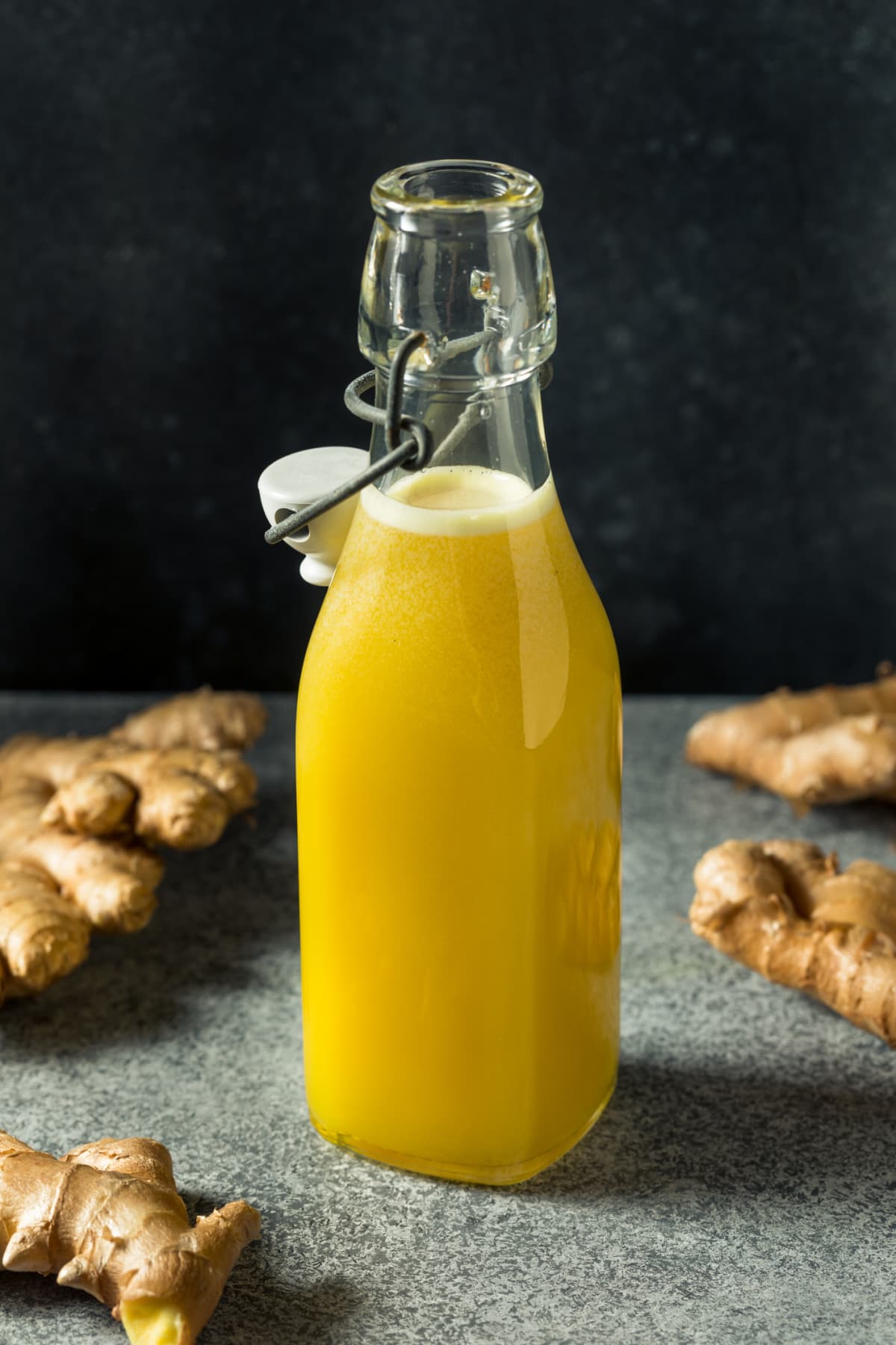 Healthy Homemade Ginger Root Simple Syrup in a Bottle