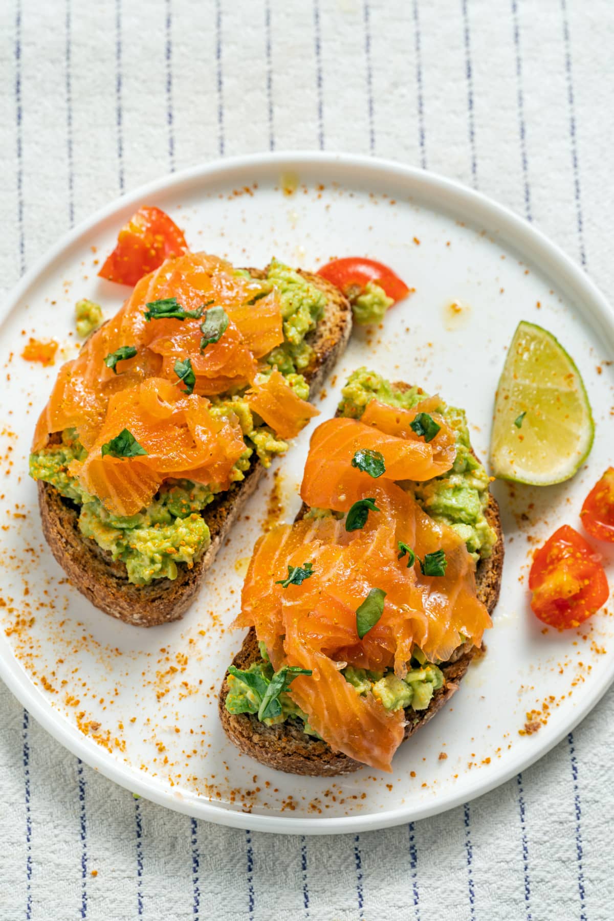 Breakfast bread with smoked salmon and avocado