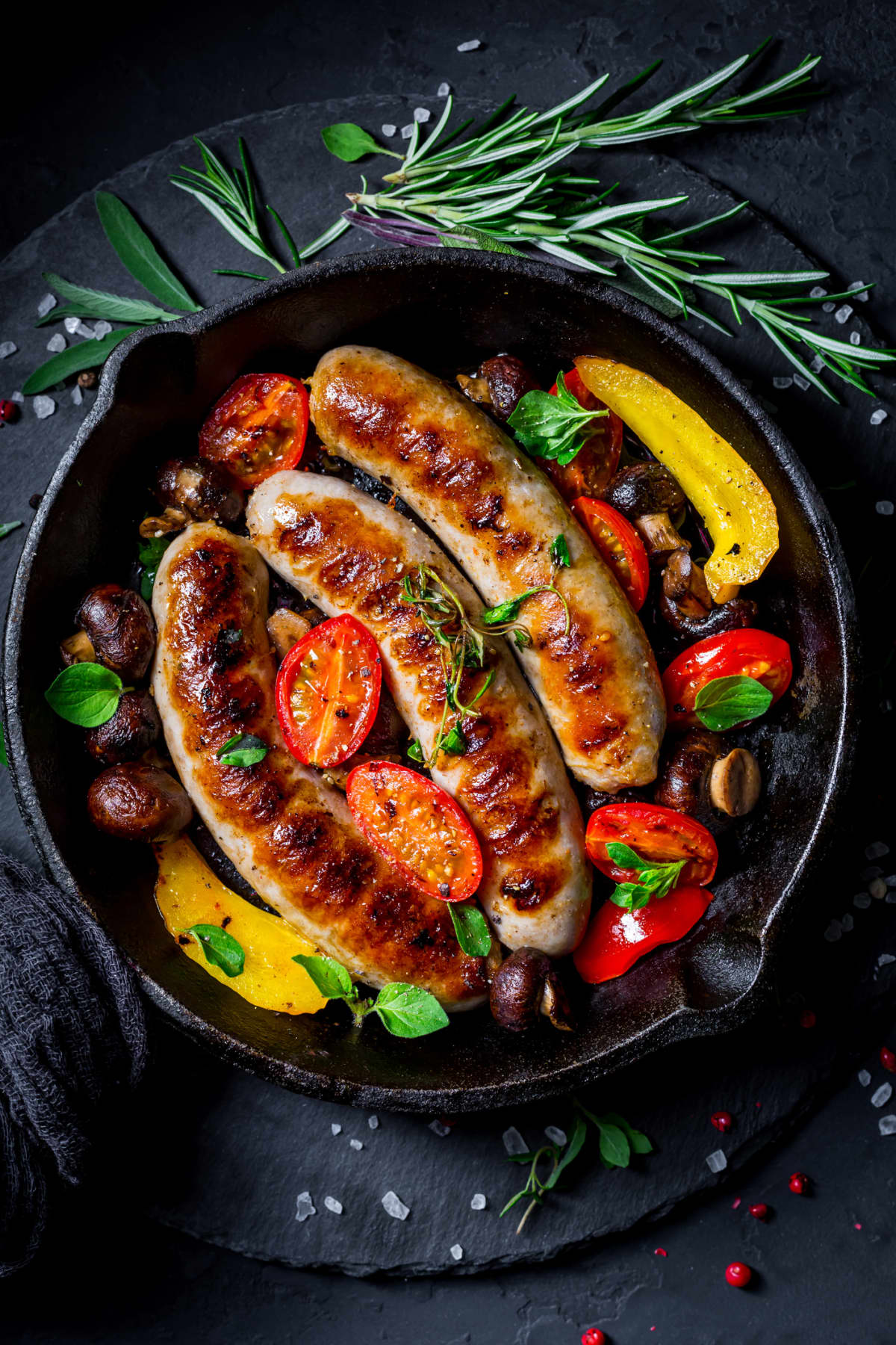 Sausage with peppers in a pan