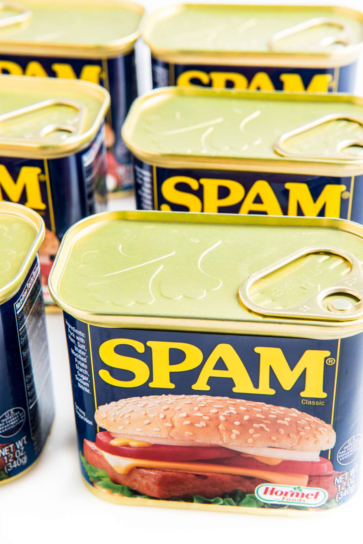 Cans if SPAM on a white background