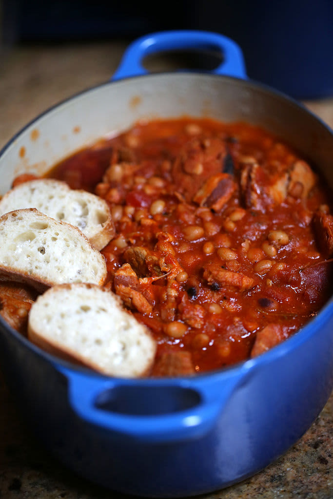 WELLESLEY, MA - AUGUST 31: One of  Alex Hall's slow cooker dishes, cassoulet with bread that will be placed atop dish and browned in the oven, Aug. 31, 2016. (Photo by Jonathan Wiggs/The Boston Globe via Getty Images)