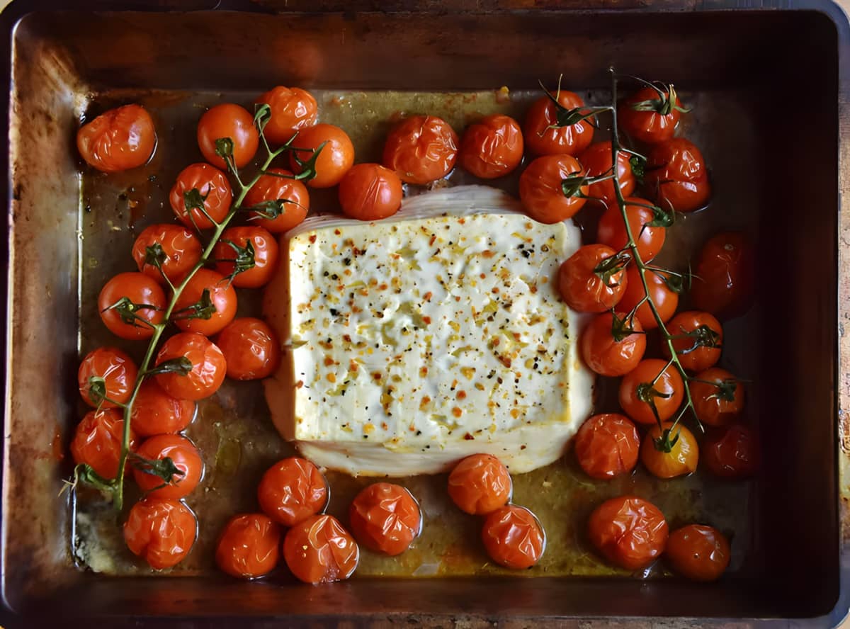 baked feta cheese with tomatoes