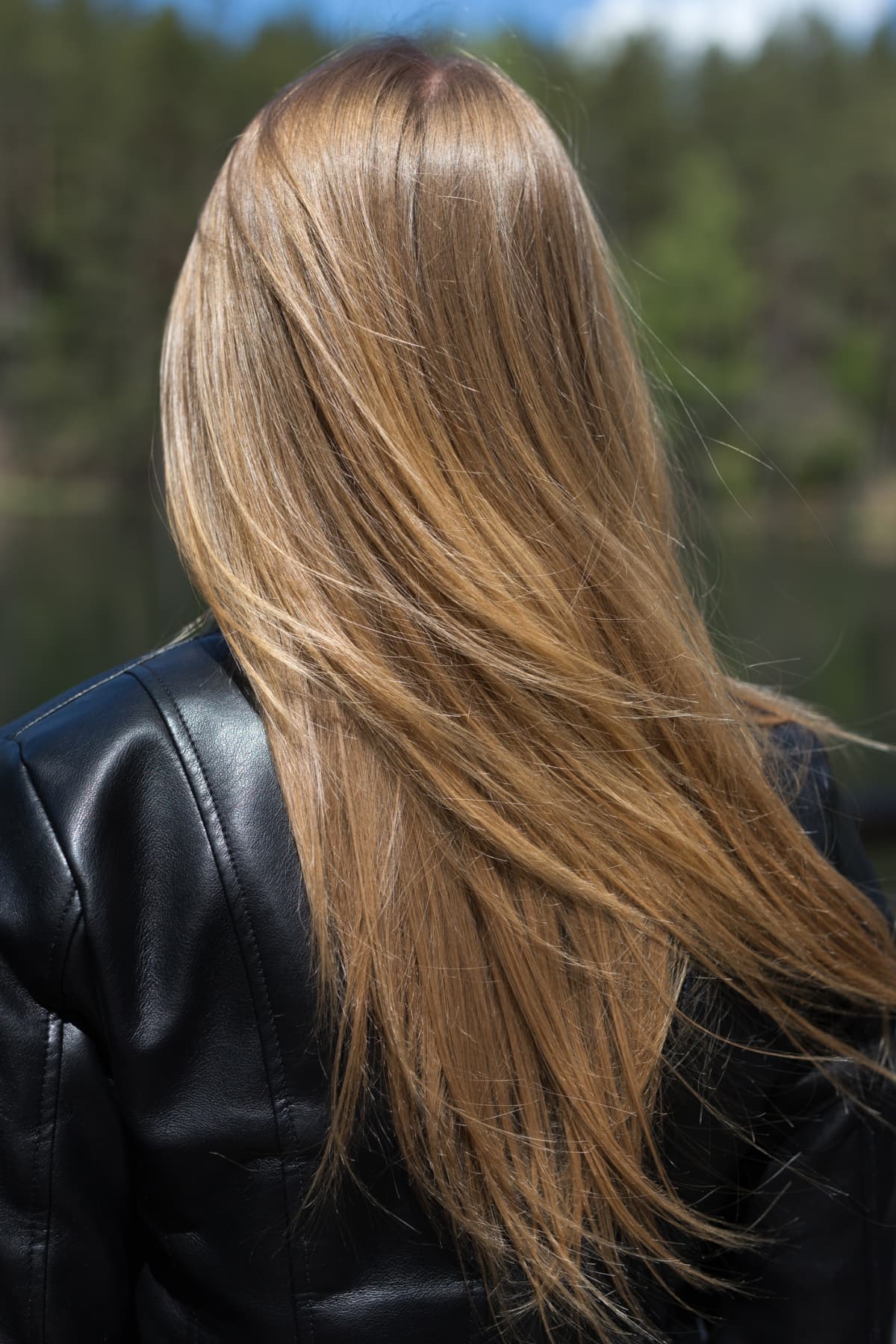 woman with dark blond hair from back