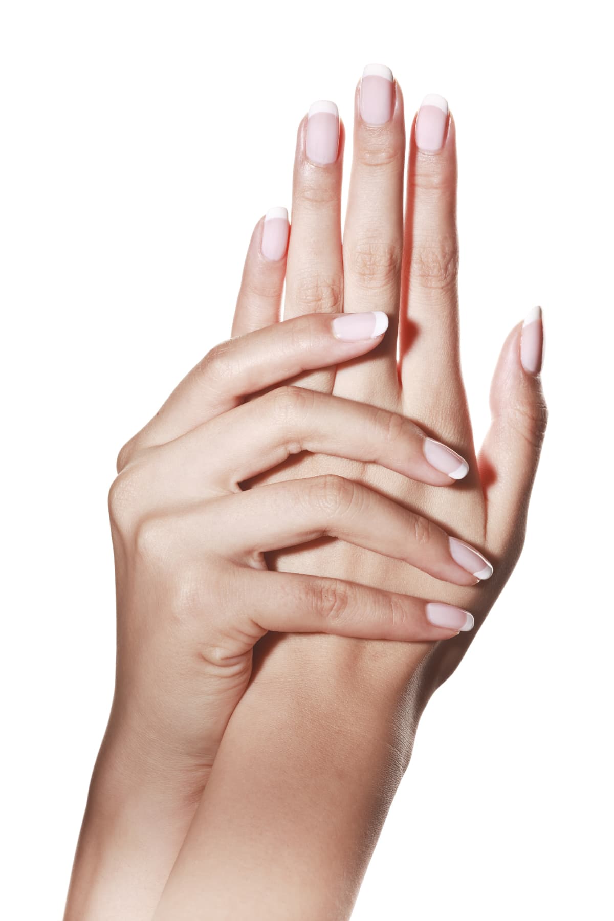 Hands with a natural looking French manicure
