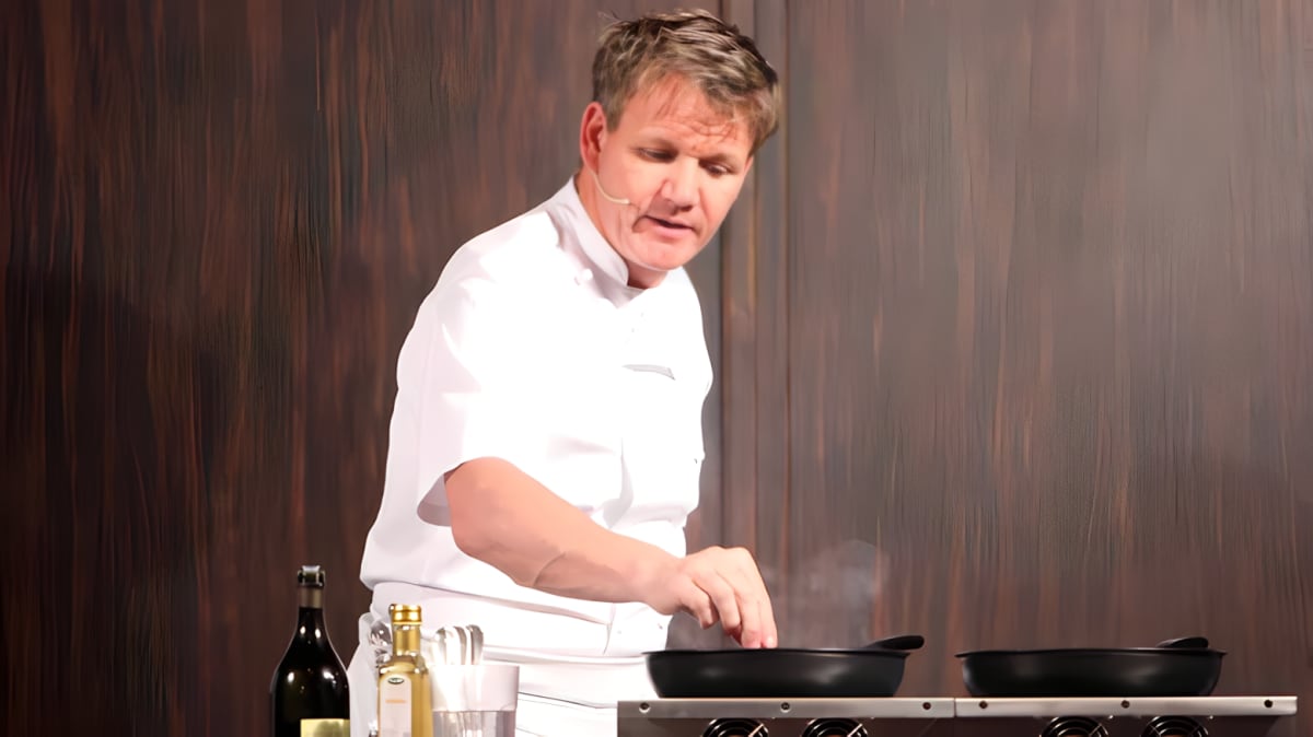 Gordon Ramsay cooking in a pan