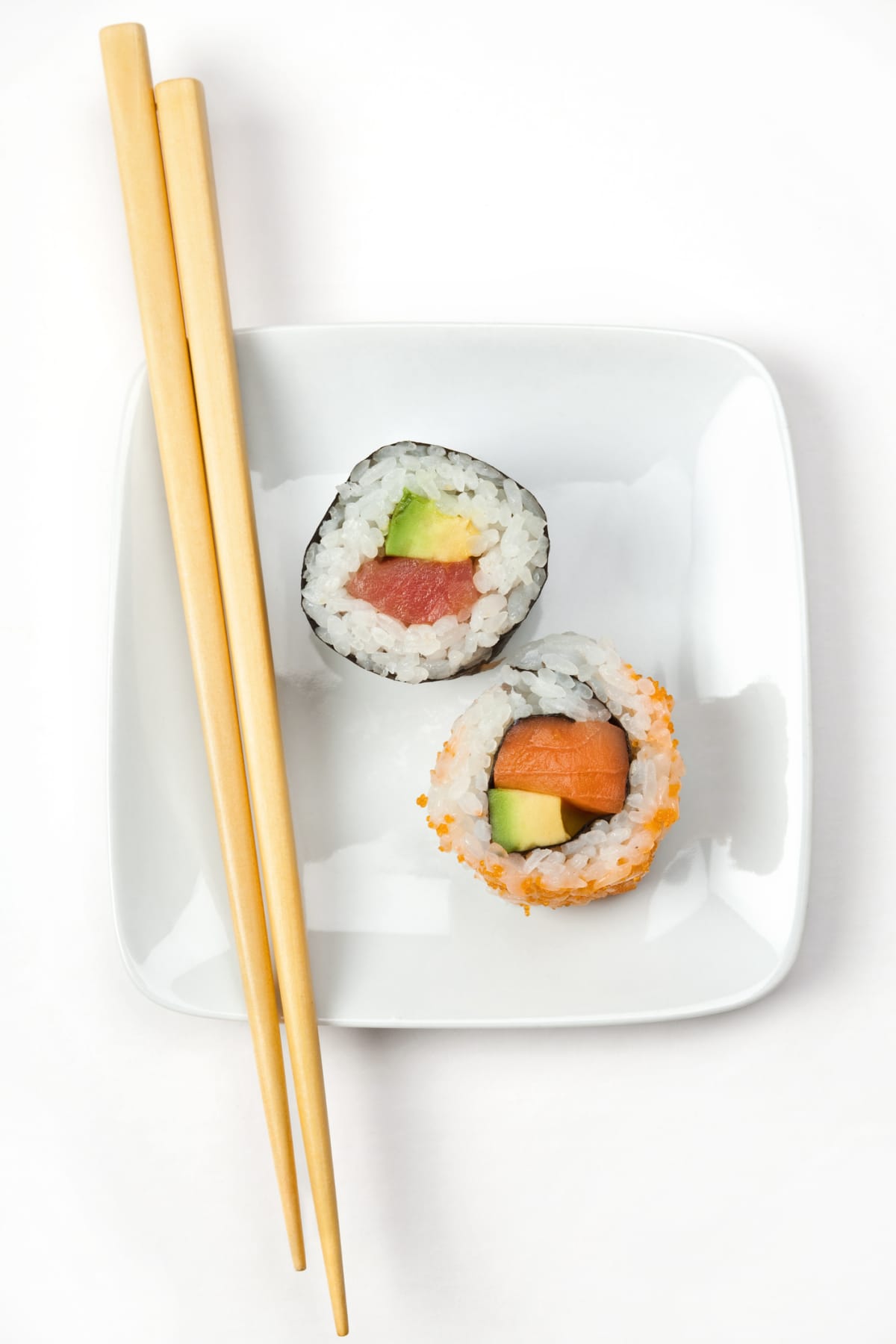 studio shot of double tuna sushi roll