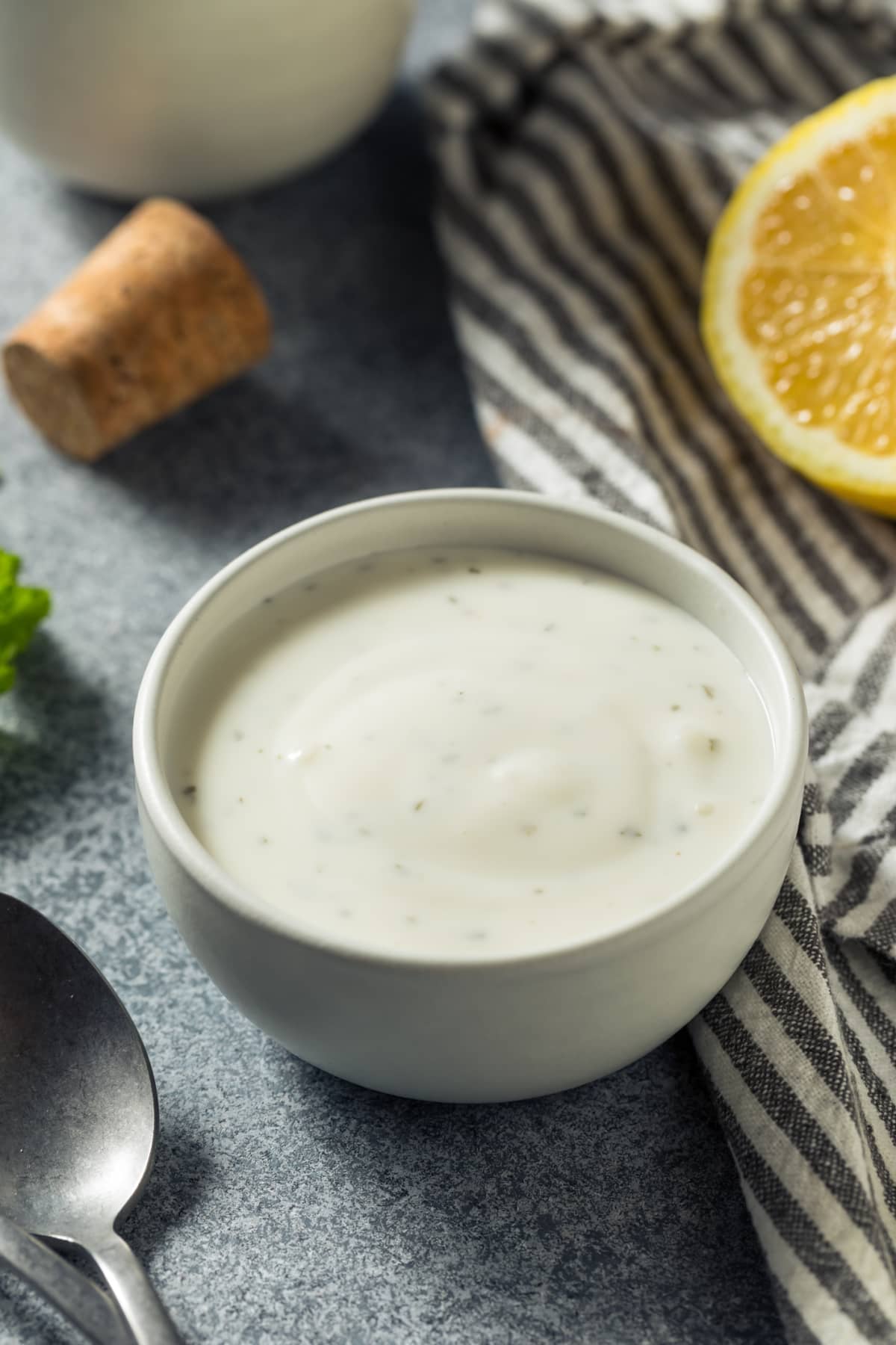 Homemade organic ranch dressing in a bowl.