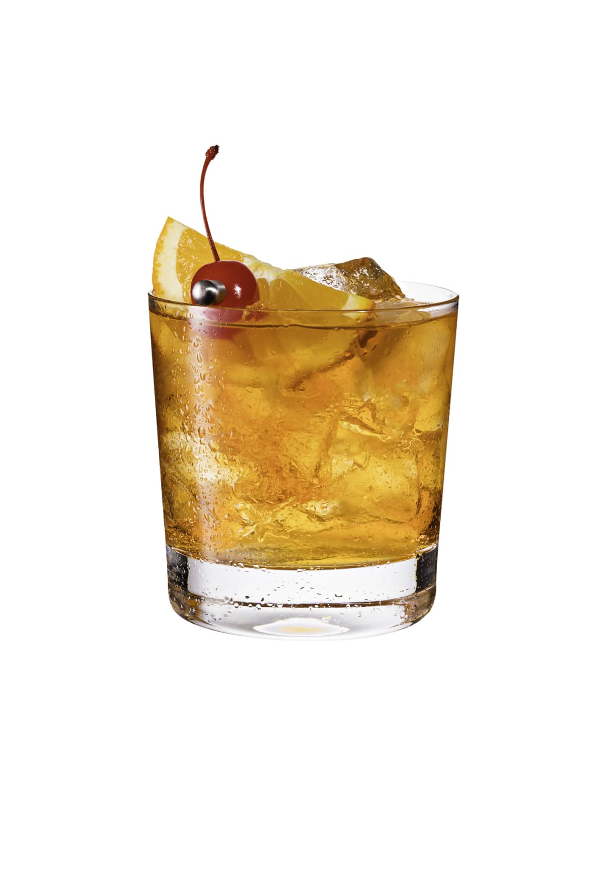 Refreshing Bourbon Old Fashioned Cocktail on White with a Clipping Path