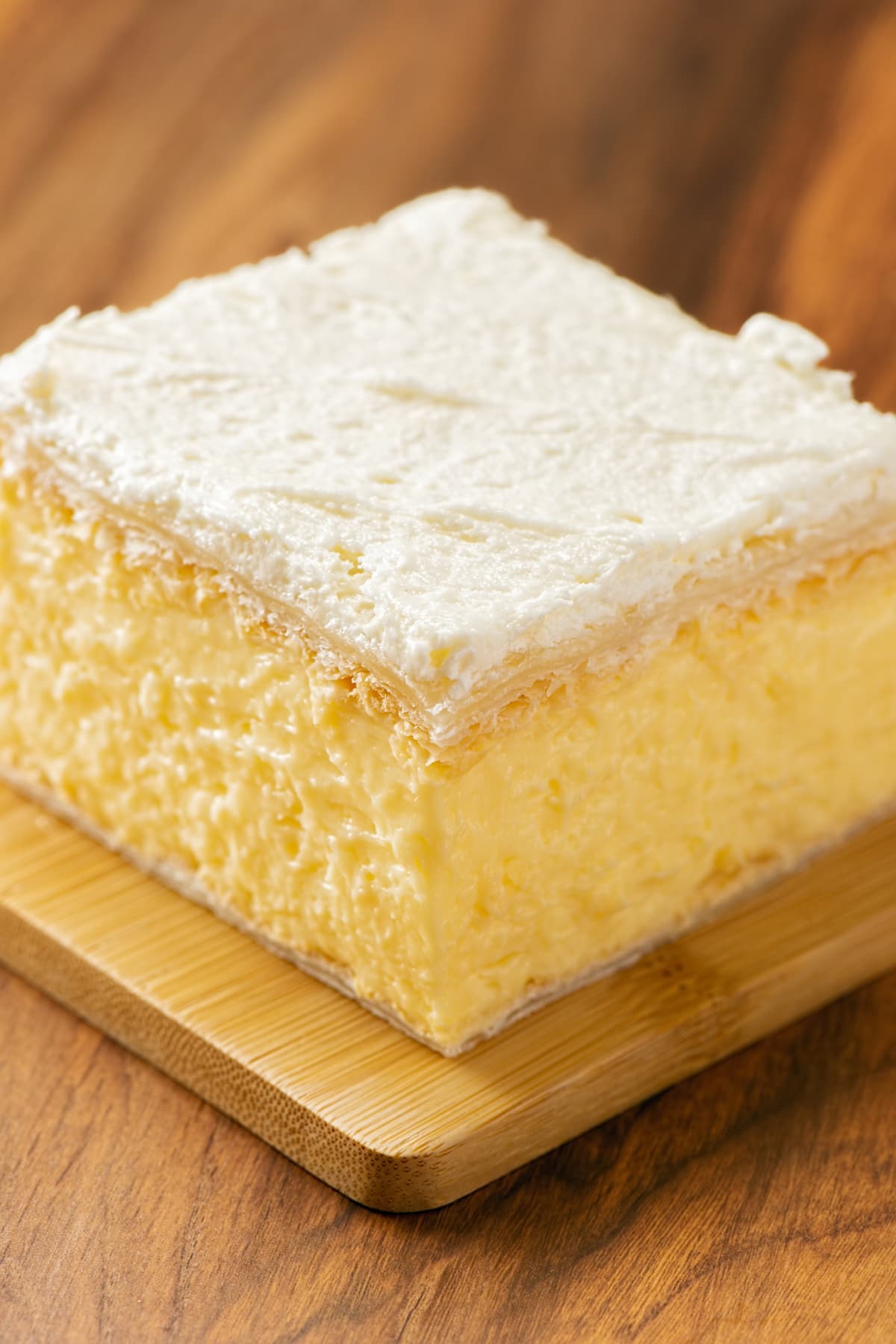 Delectable vanilla slice with custard and buttercream icing