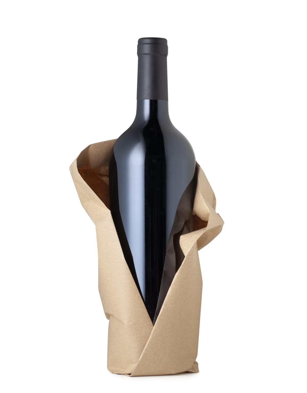 Packaged wine bottle isolated on white background. Photo with clipping path.