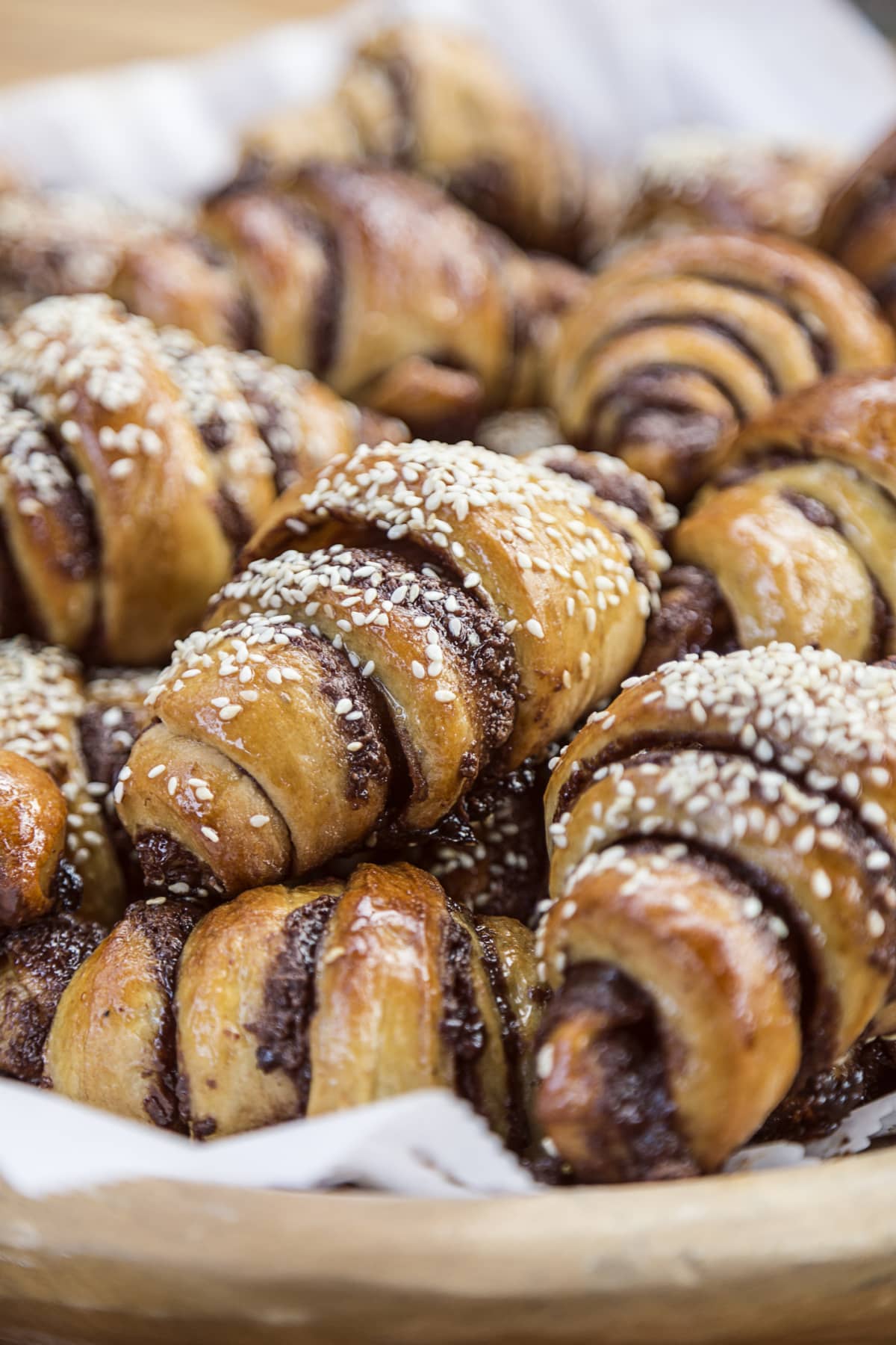 Croissants with chocolate and seeds.