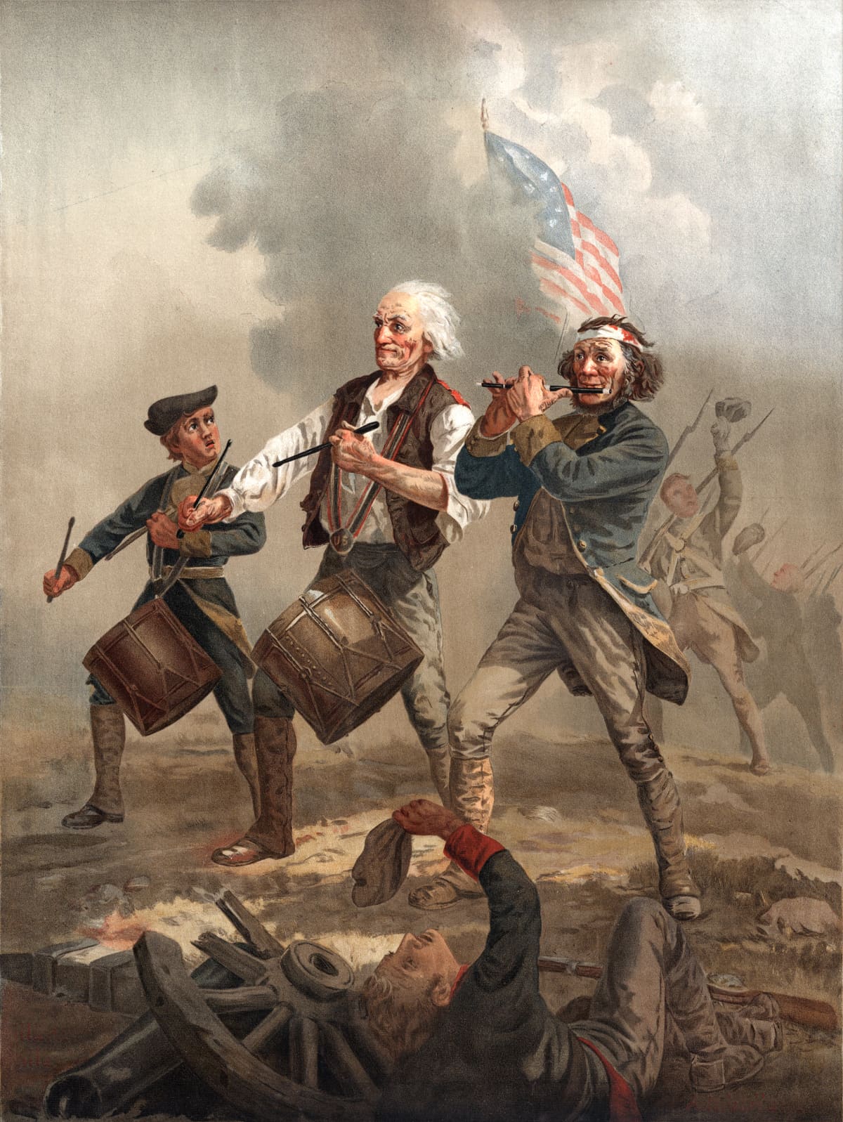 This vintage image depicts three musicians playing Yankee Doodle Dandy during the American Revolution. 