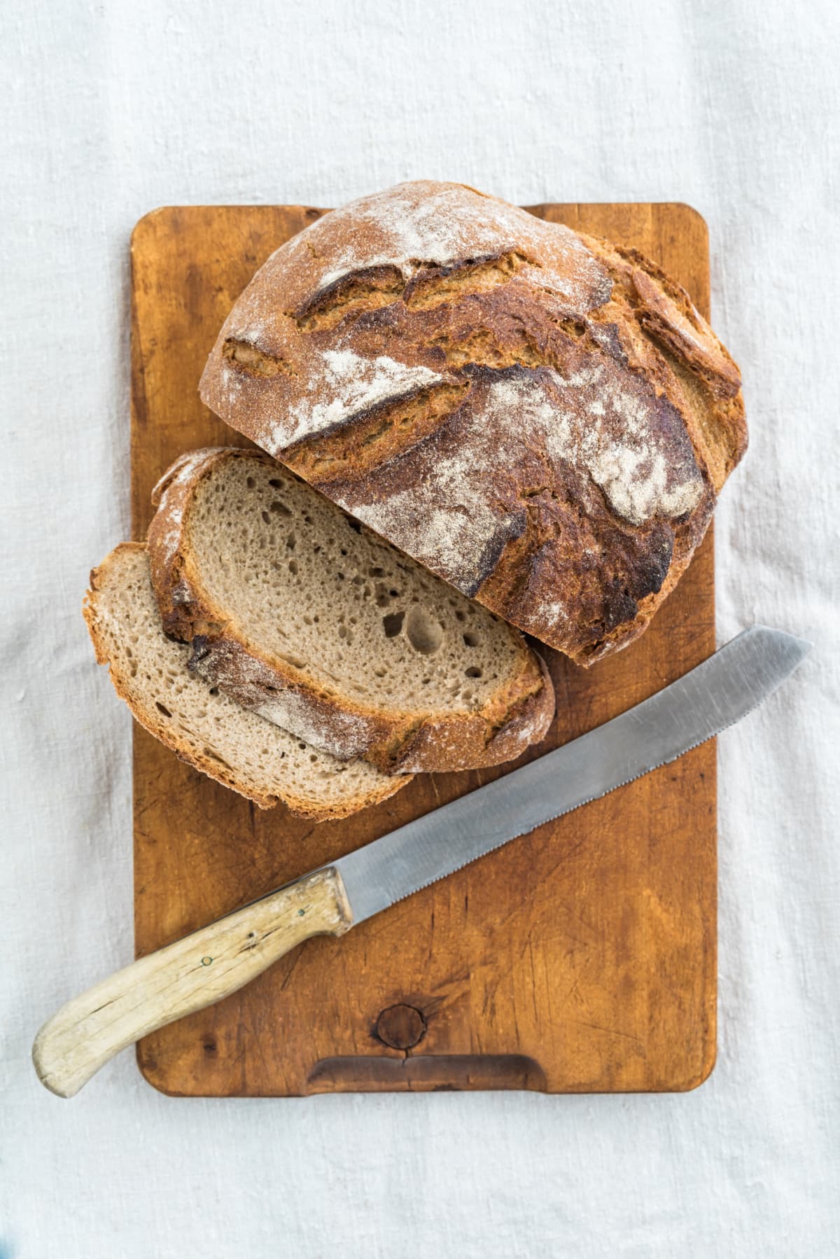 Rustic sourdough bread and knife