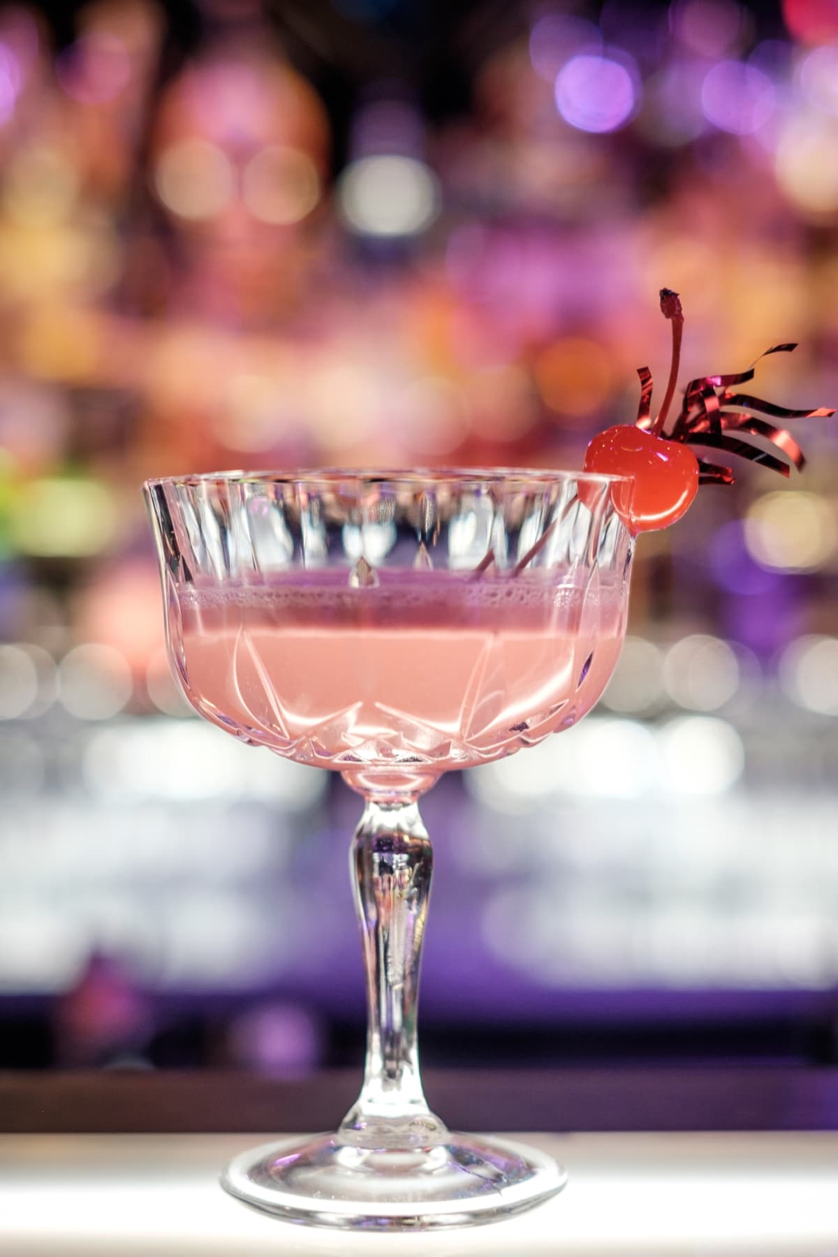 Close up of Pink Squirrel cocktail